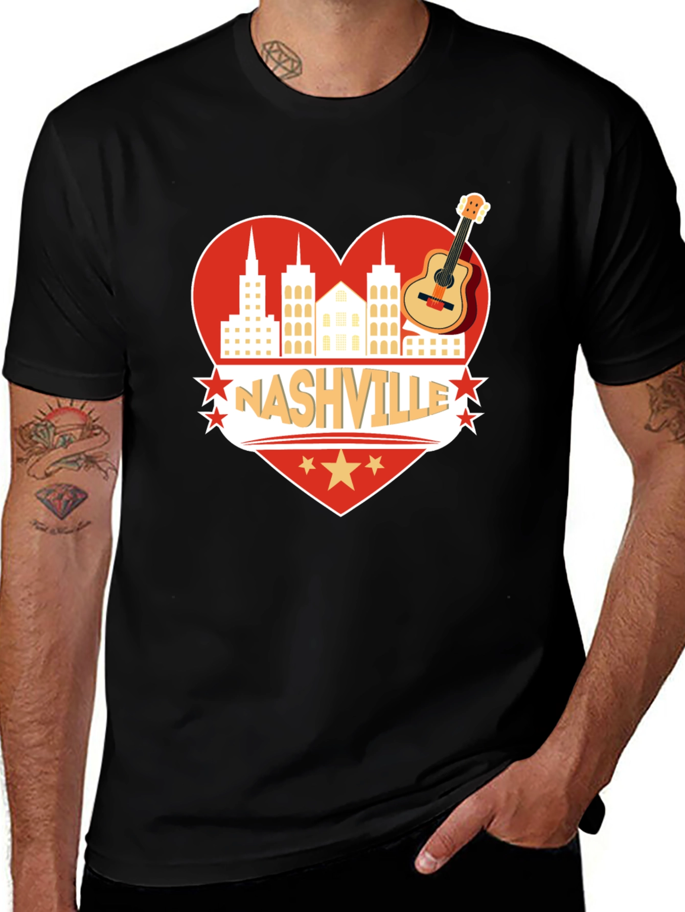 Nashville Heart Guitar Graphic T-Shirt
