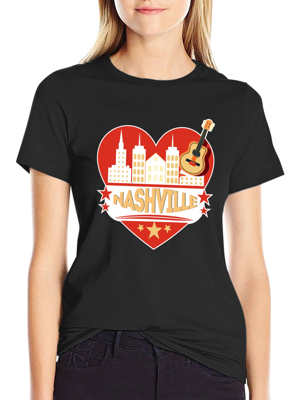 Nashville Heart Guitar Graphic T-Shirt