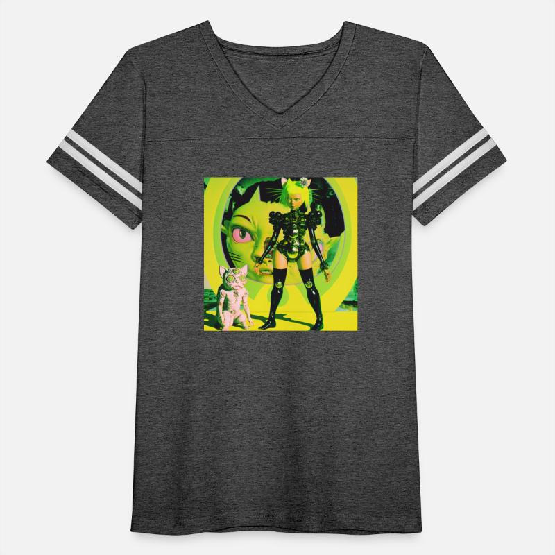Aesthetic green girl with cyborg cat