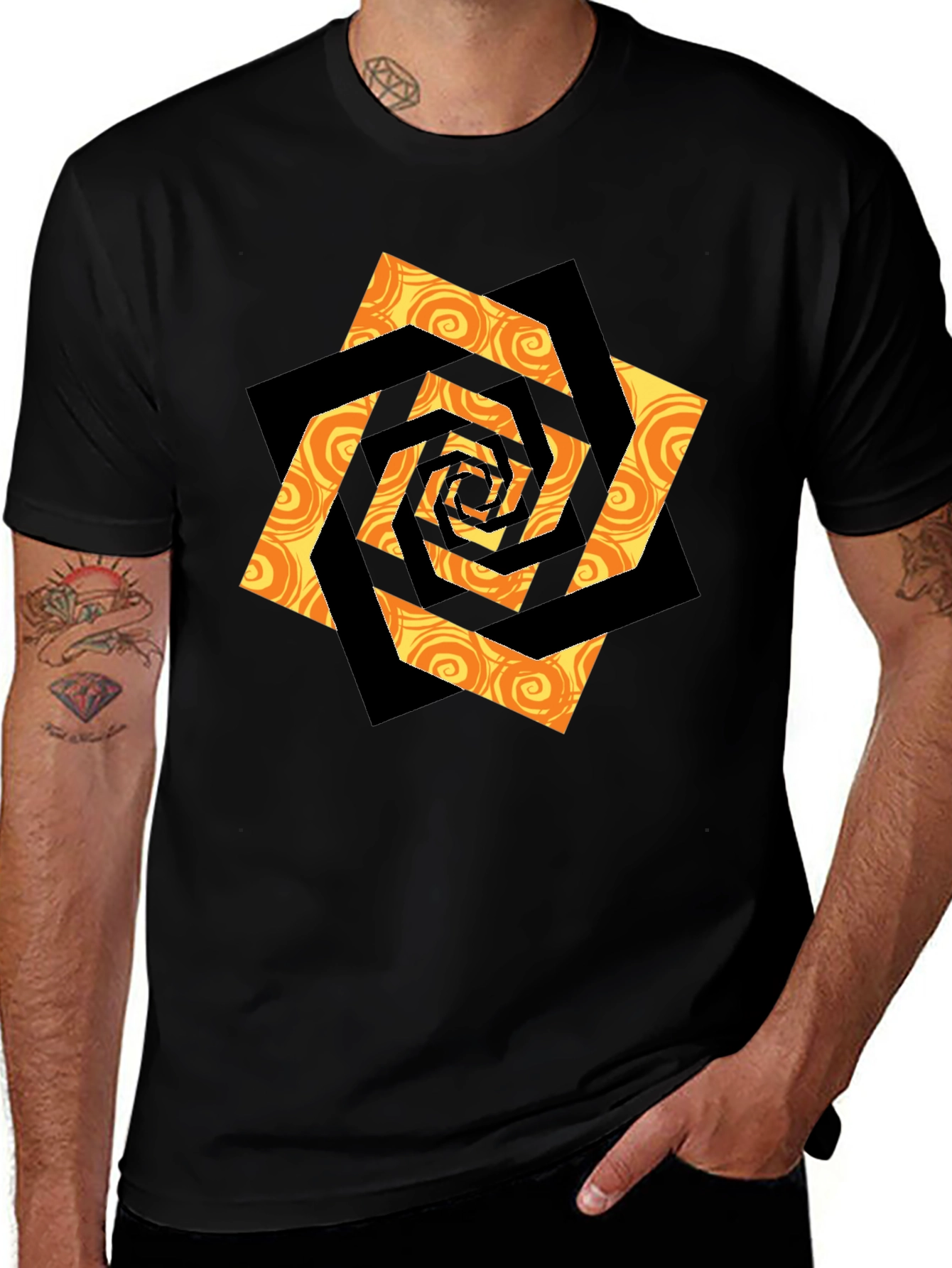 Swirl Geometric Graphic Black T-Shirt