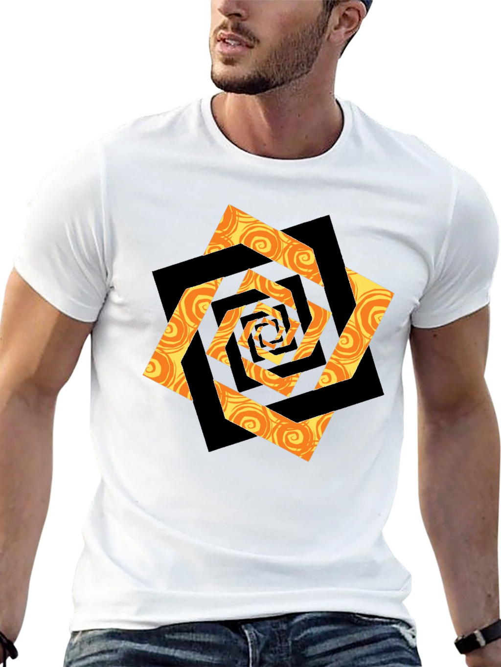 Swirl Geometric Graphic Black T-Shirt
