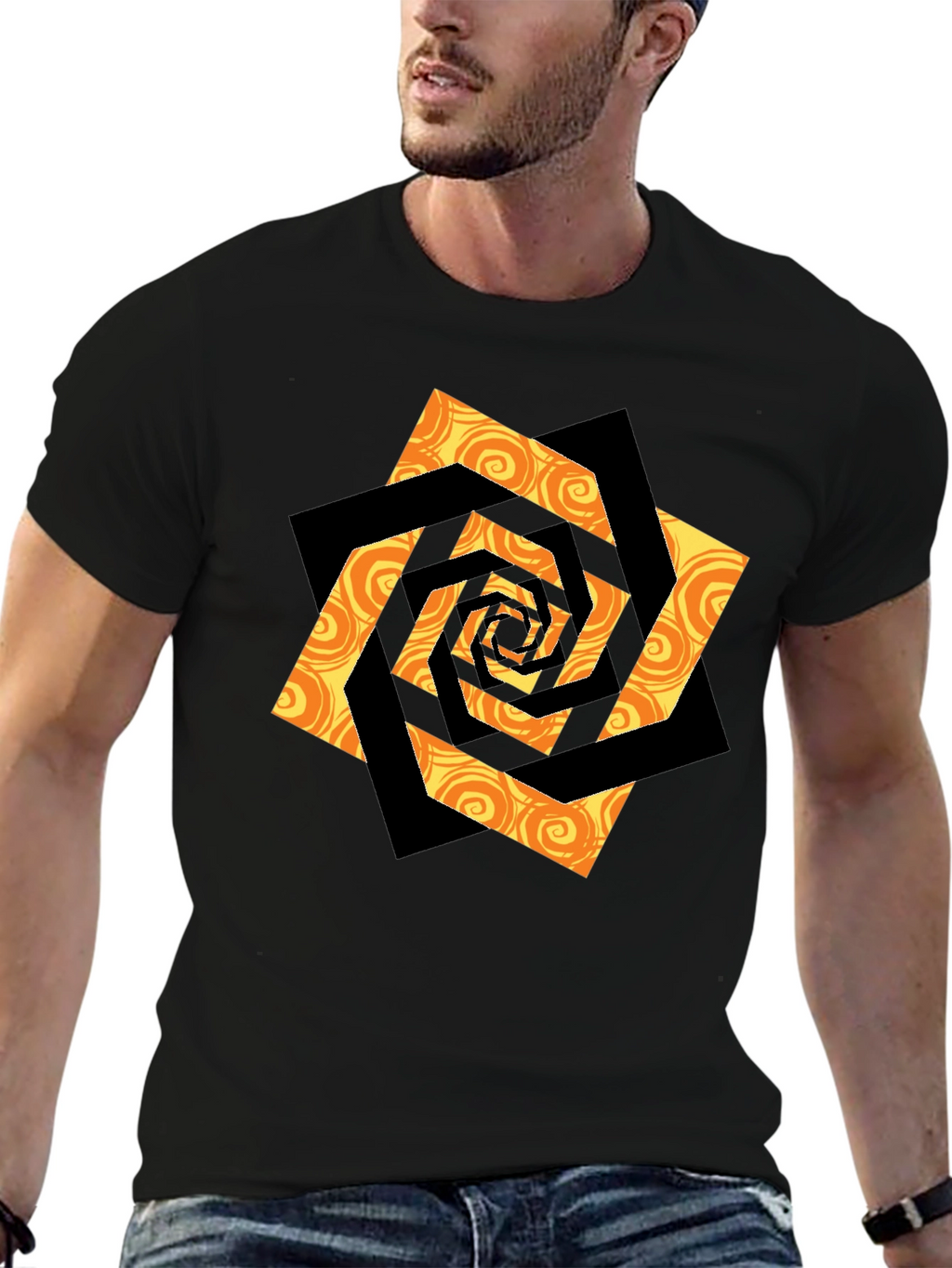 Swirl Geometric Graphic Black T-Shirt