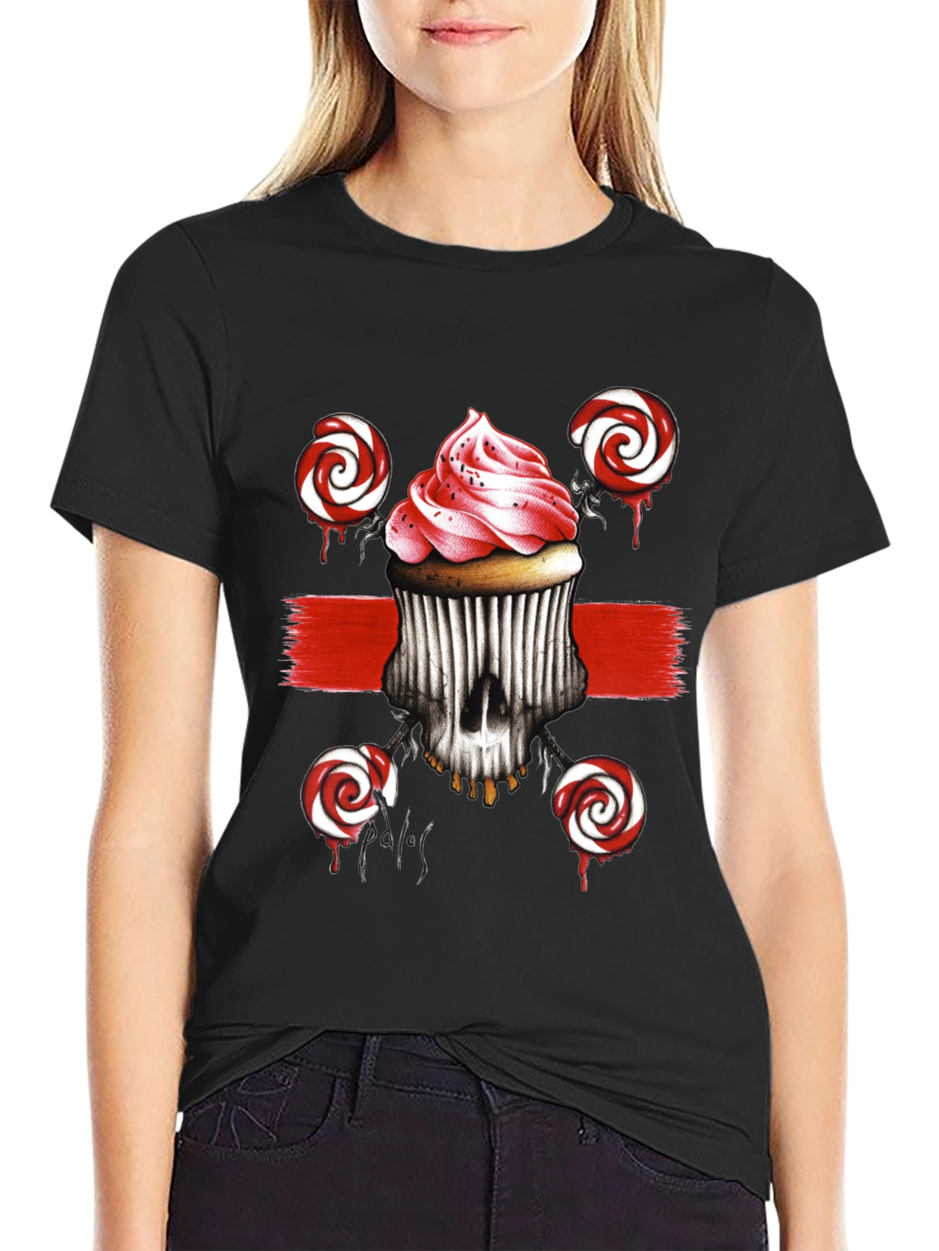 Cupcake Skull Lollipop Graphic Tee