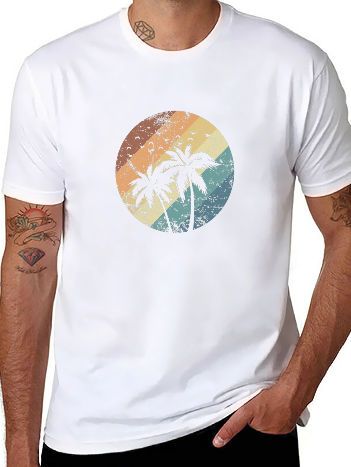 Retro Palm Tree Sunset Graphic T-Shirt