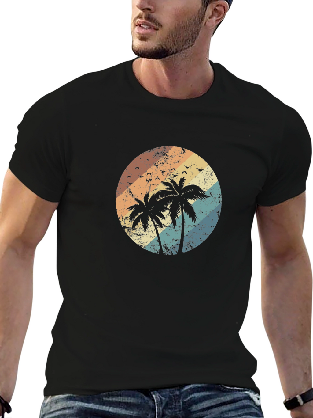 Retro Palm Tree Sunset Graphic T-Shirt