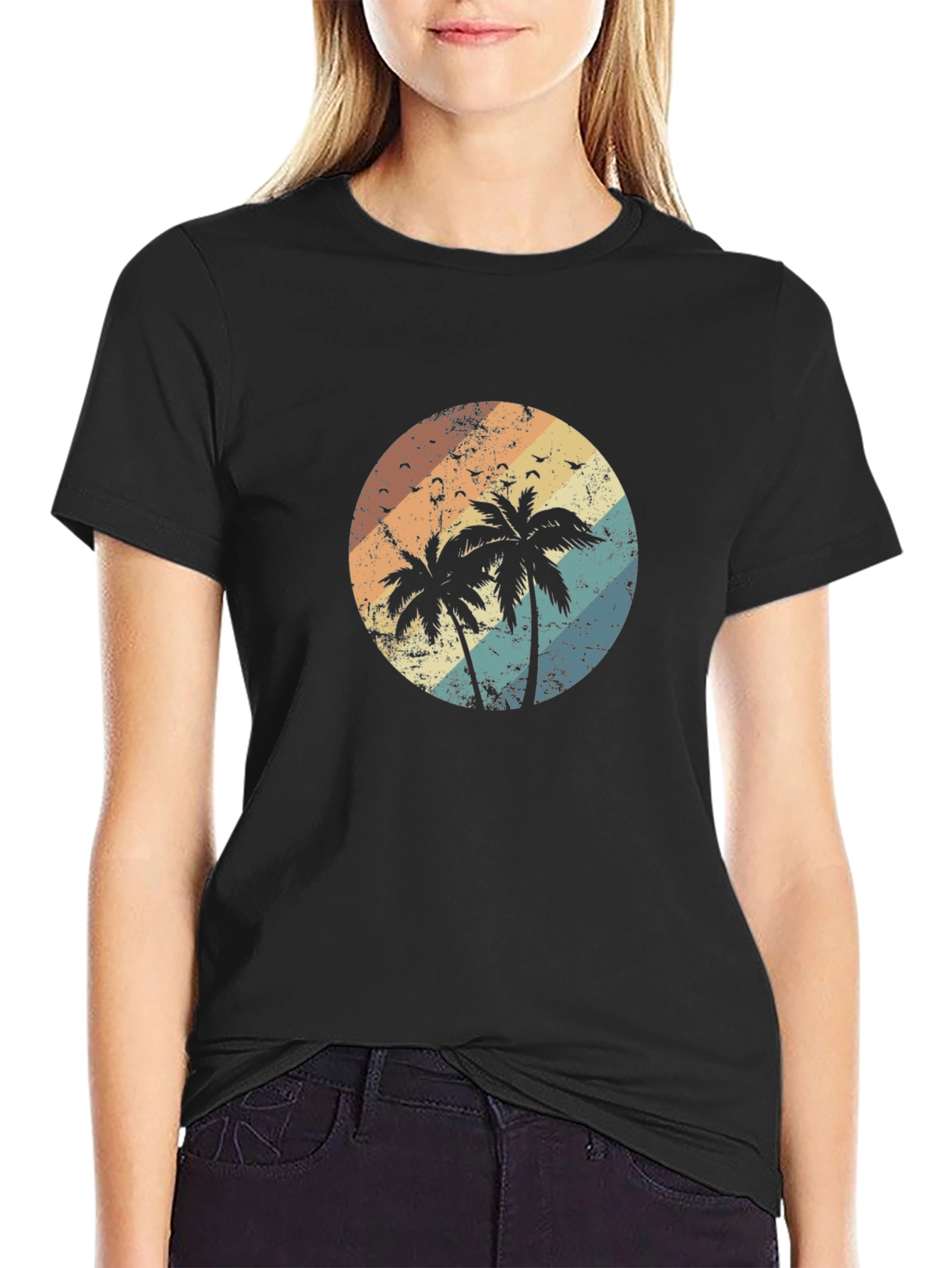 Retro Palm Tree Sunset Graphic T-Shirt