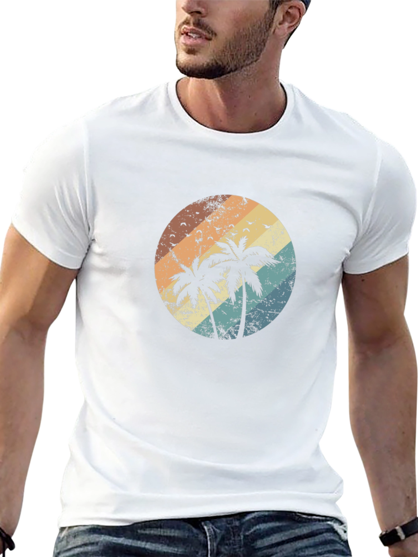 Retro Palm Tree Sunset Graphic T-Shirt