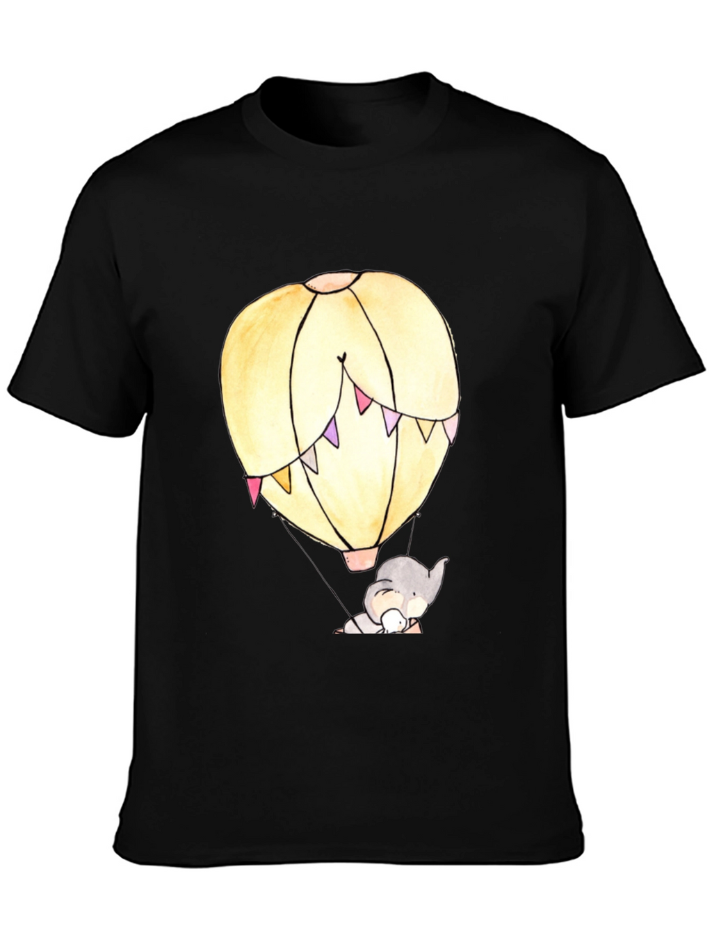 Elephant Hot Air Balloon Graphic Tee - Black