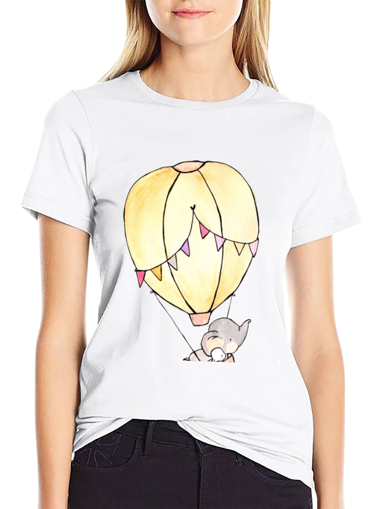 Elephant Hot Air Balloon Graphic Tee - Black