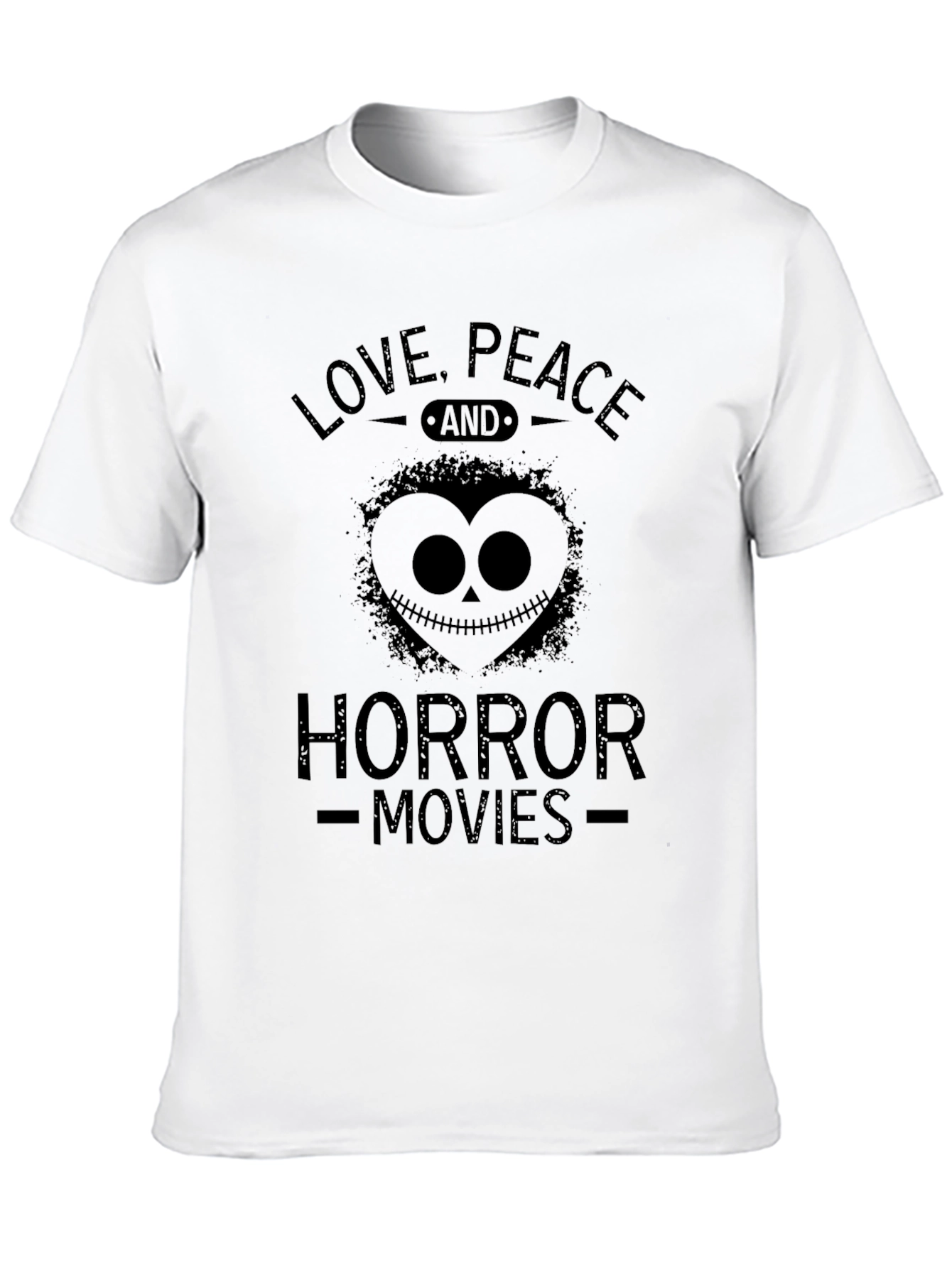 Love Peace Horror Movies Black Graphic T-Shirt