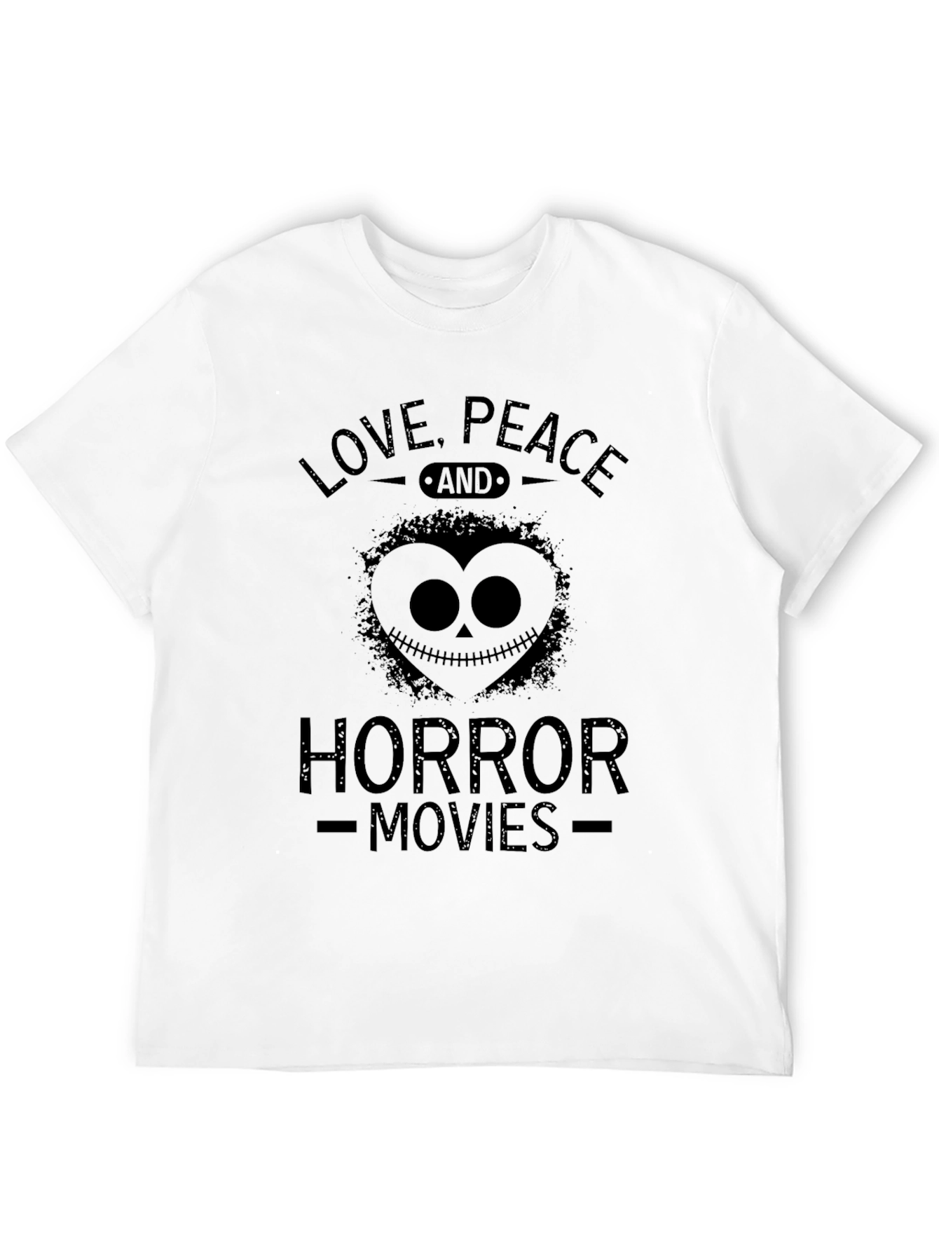 Love Peace Horror Movies Black Graphic T-Shirt
