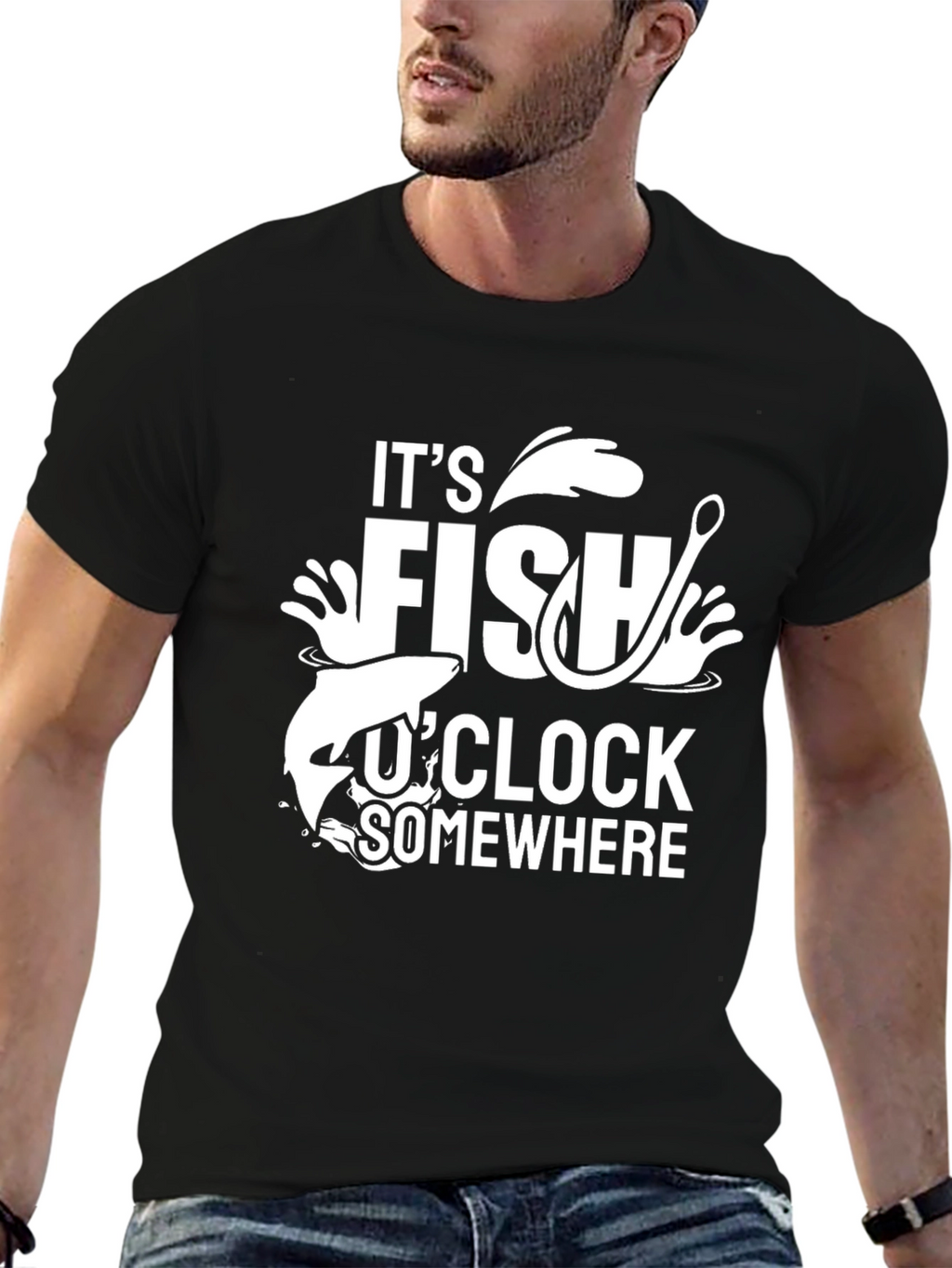 Its Fish OClock Somewhere Black Graphic Tee