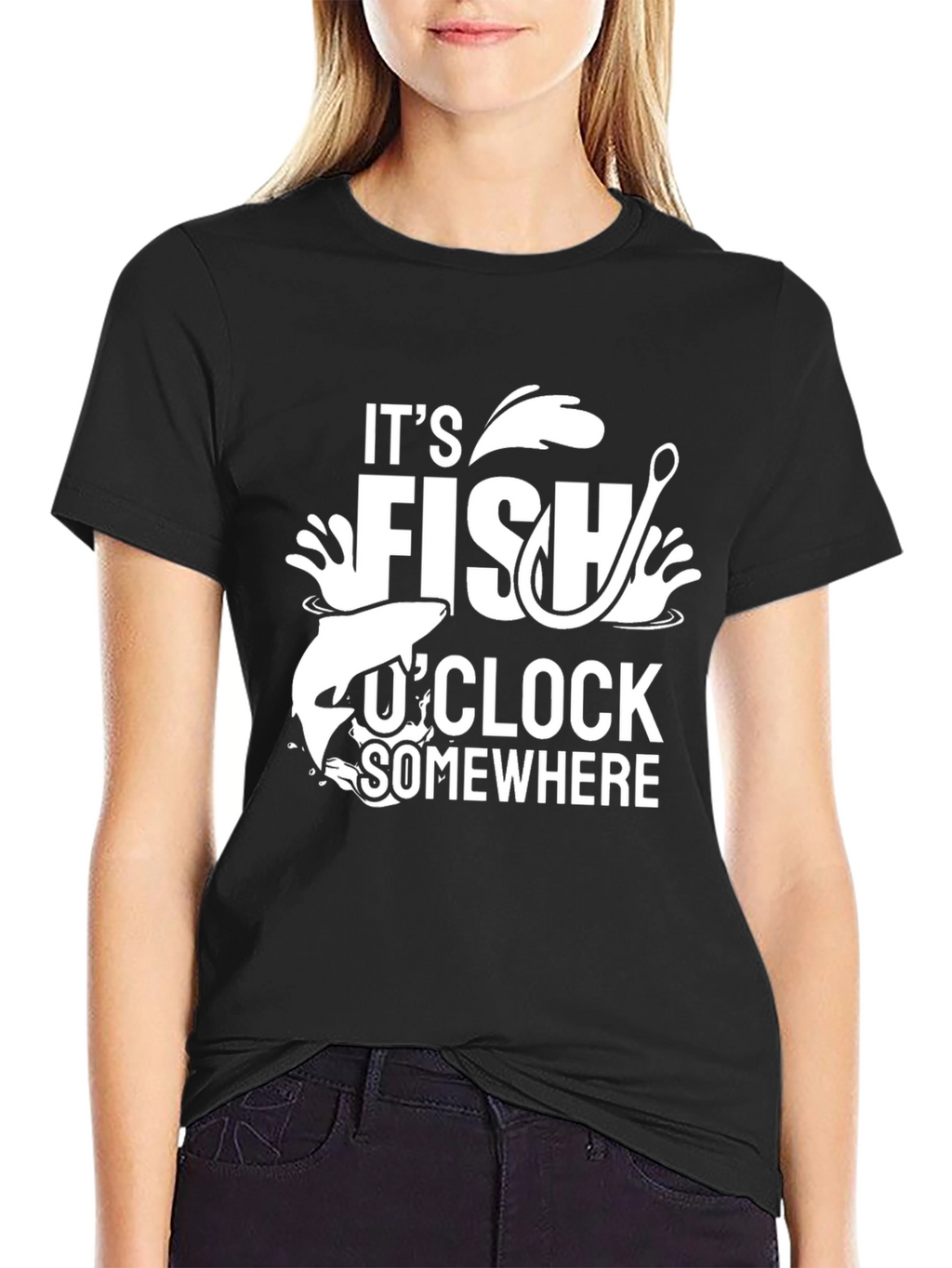 Its Fish OClock Somewhere Black Graphic Tee
