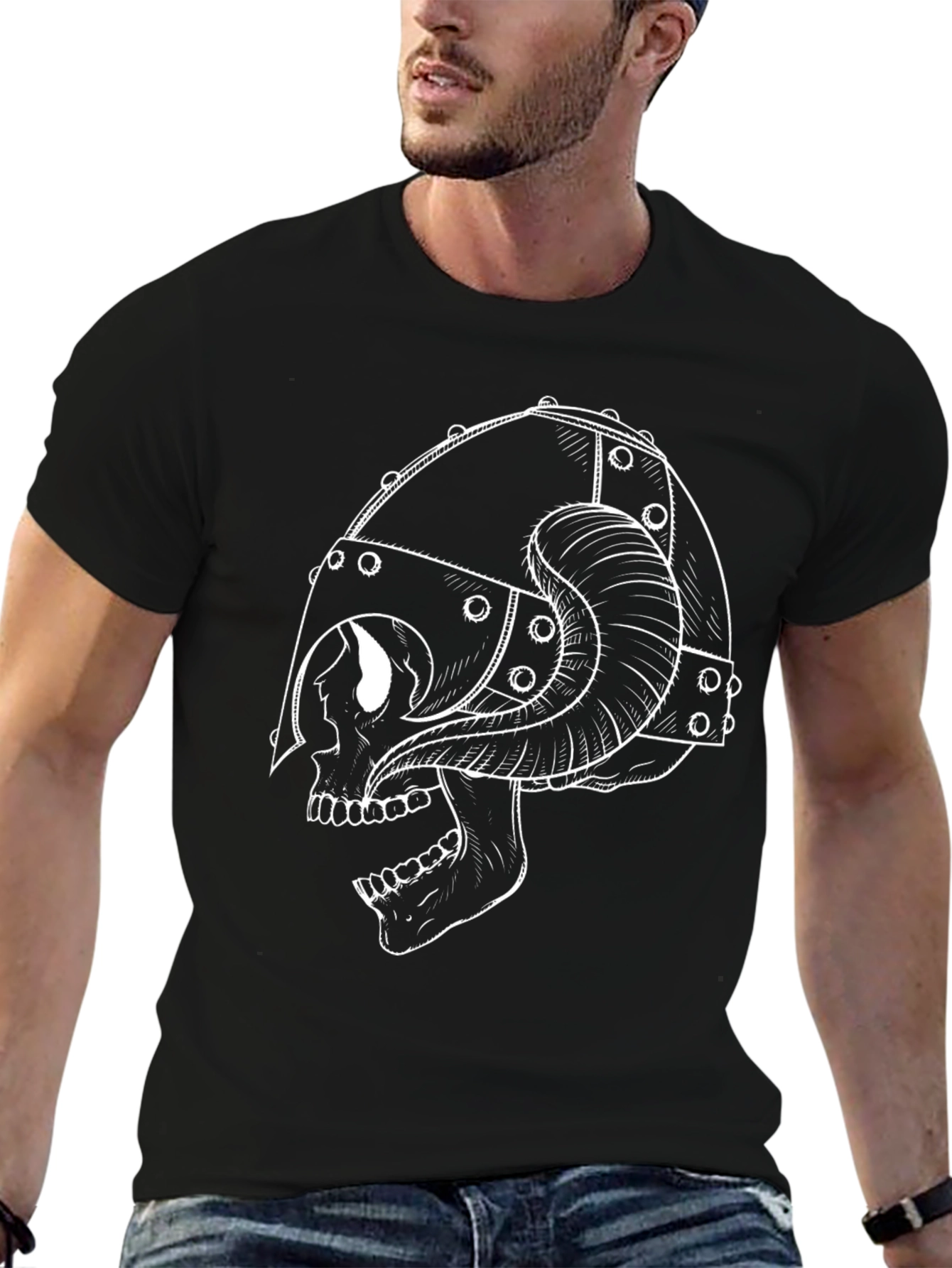 Skull Viking Helmet T-Shirt - Black Graphic Tee
