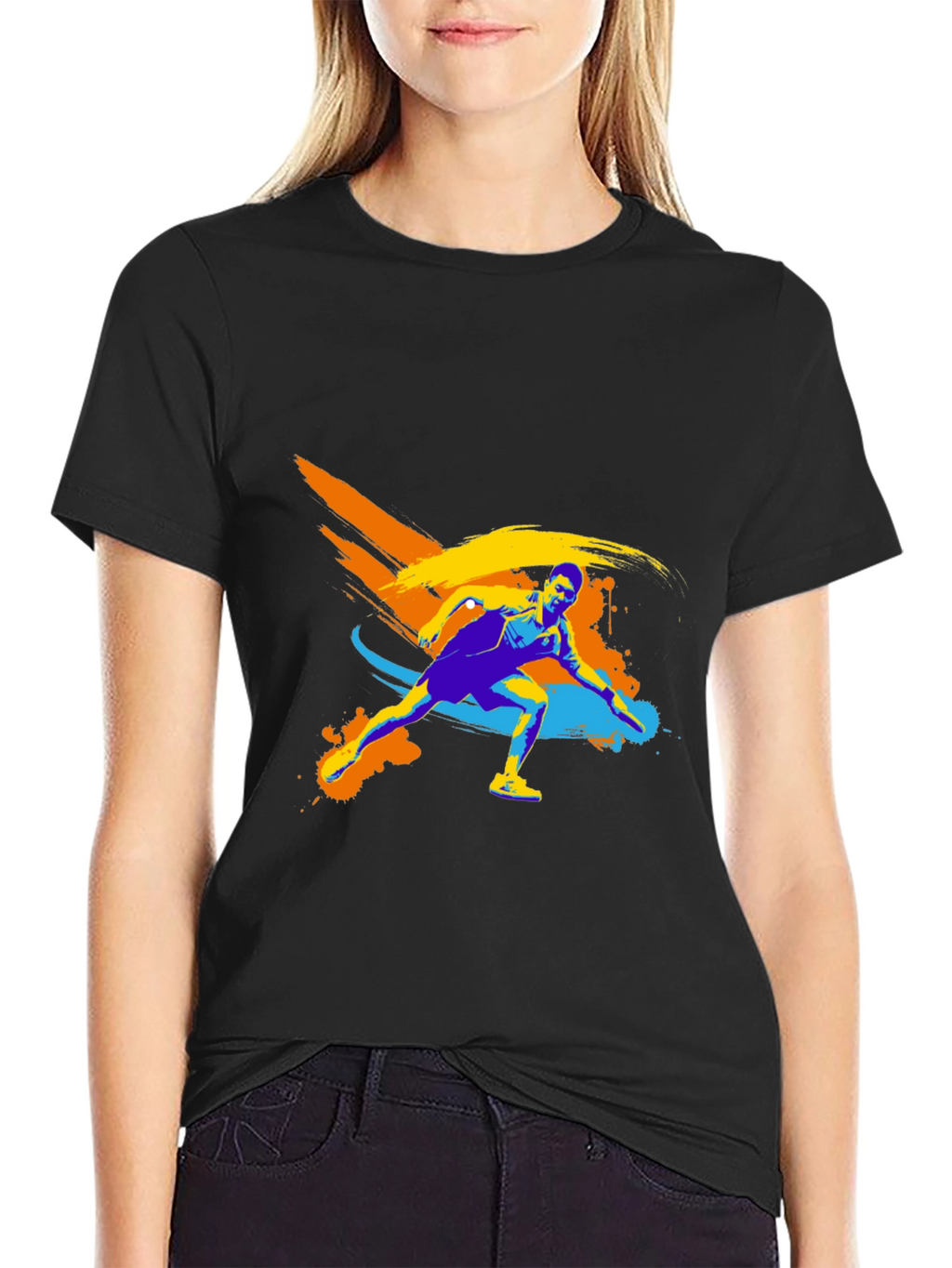 Stylish Athlete Graphic Tee - Black