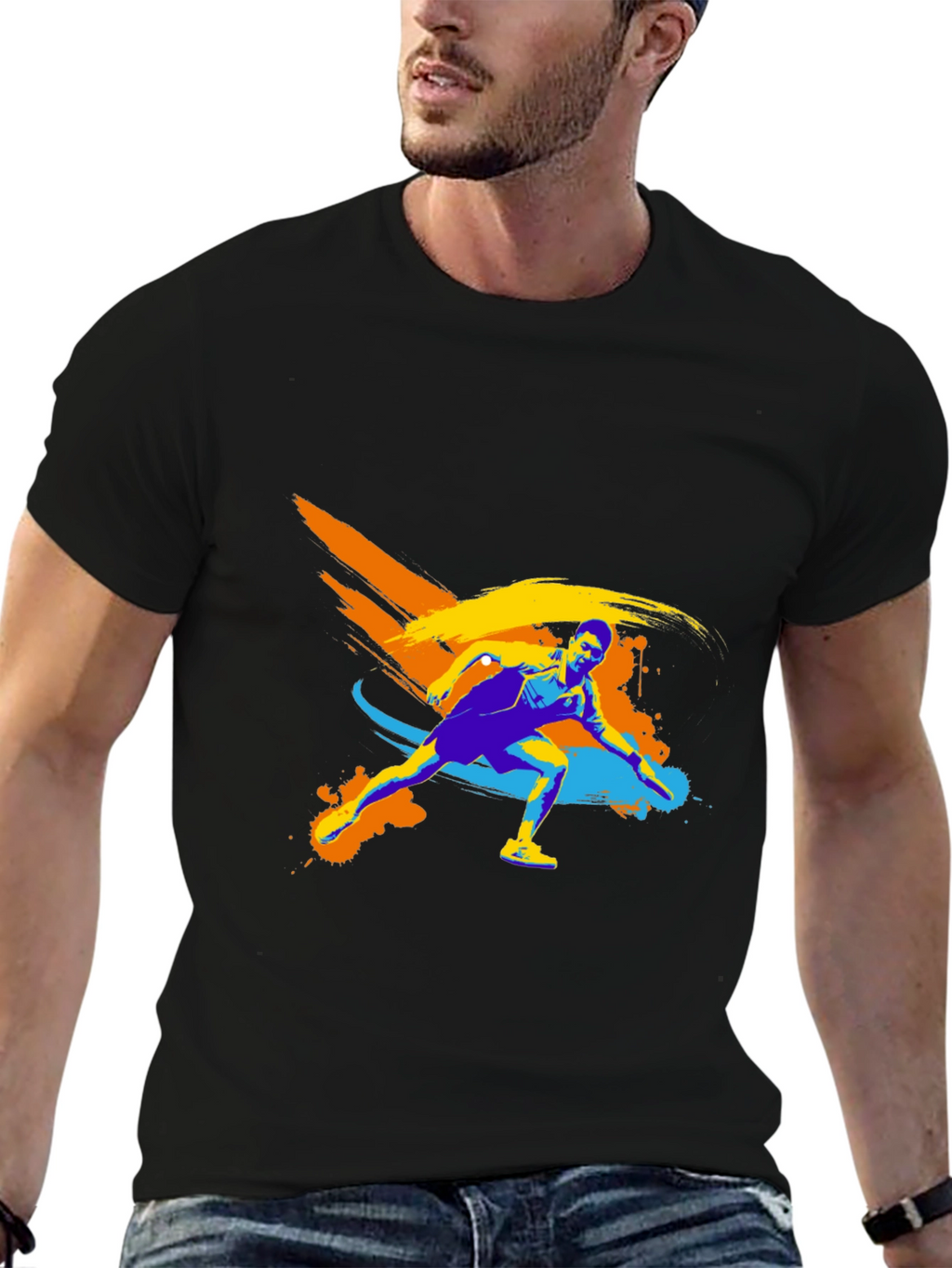 Stylish Athlete Graphic Tee - Black