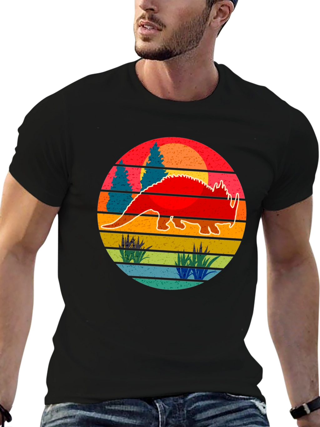 Retro Dinosaur Sunset Graphic Tee