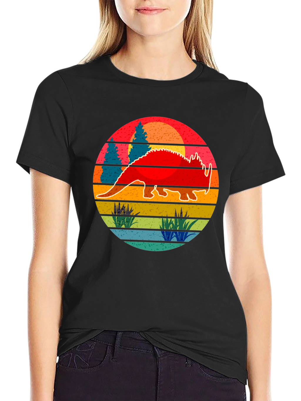 Retro Dinosaur Sunset Graphic Tee