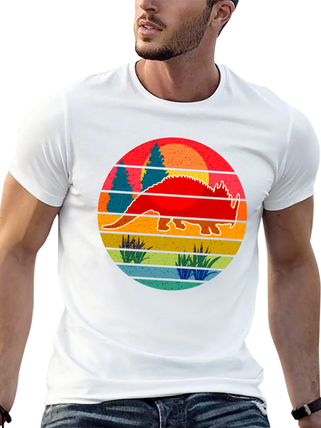 Retro Dinosaur Sunset Graphic Tee