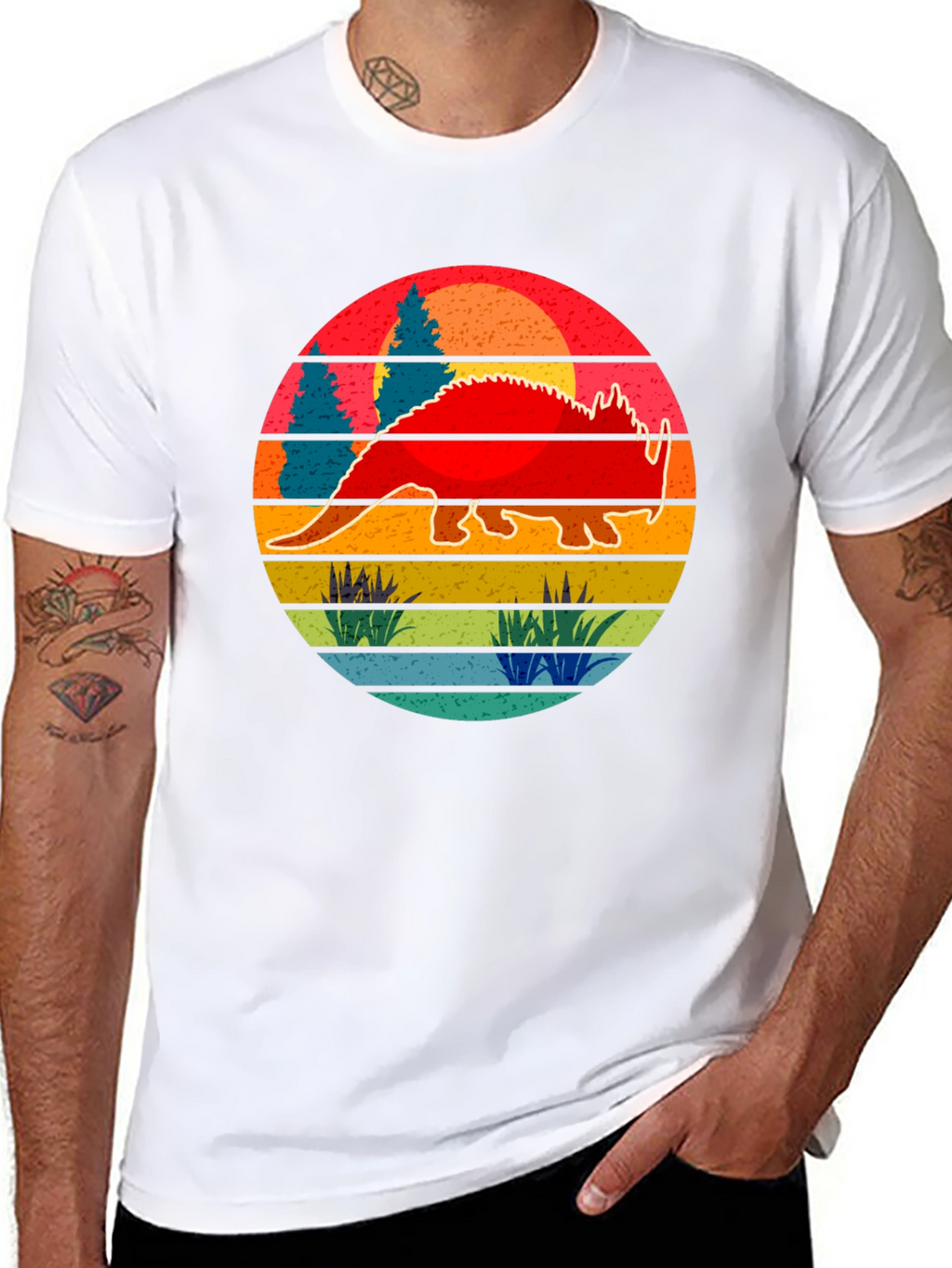 Retro Dinosaur Sunset Graphic Tee