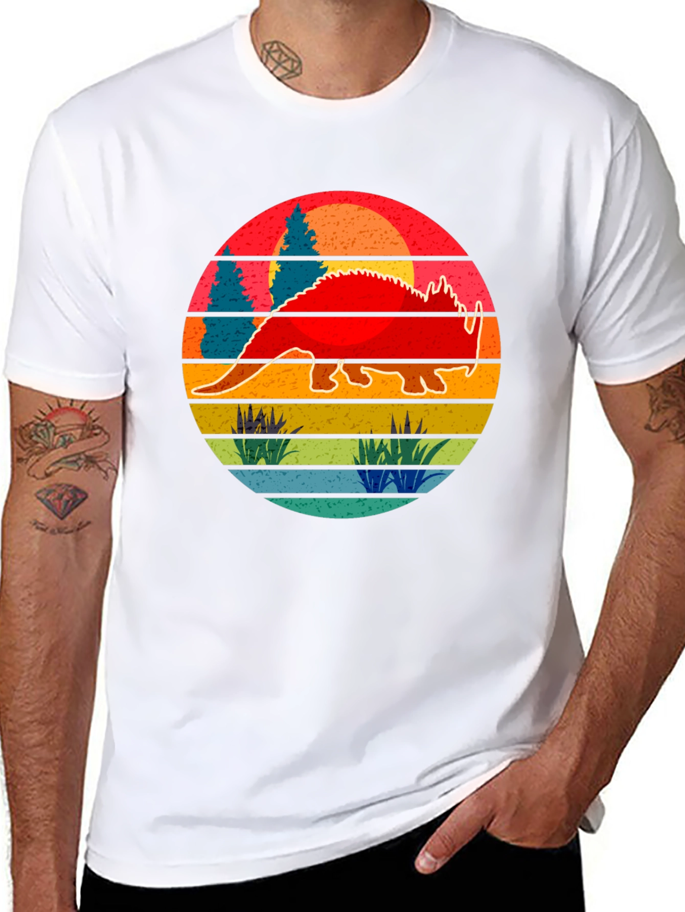 Retro Dinosaur Sunset Graphic Tee