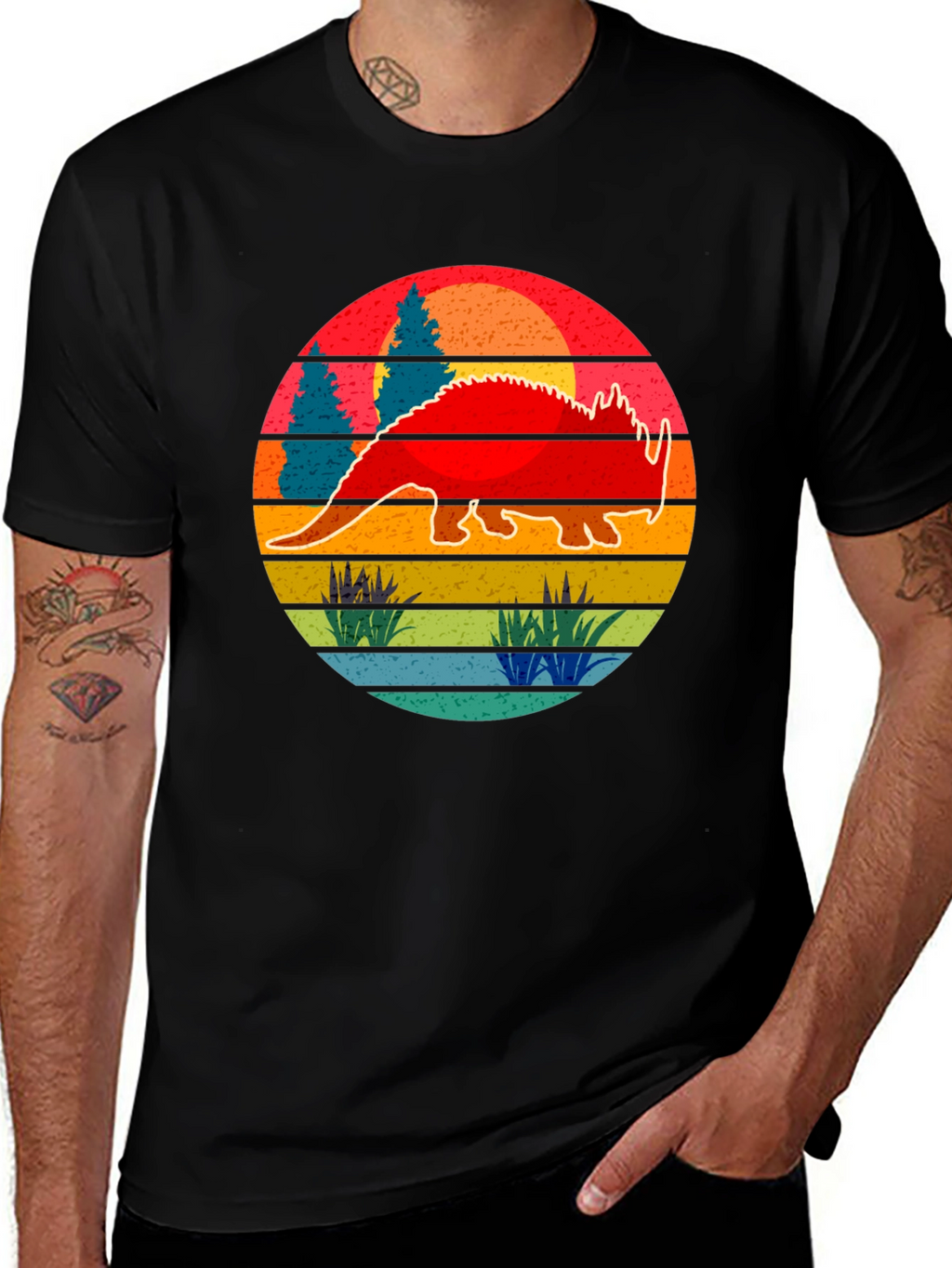 Retro Dinosaur Sunset Graphic Tee