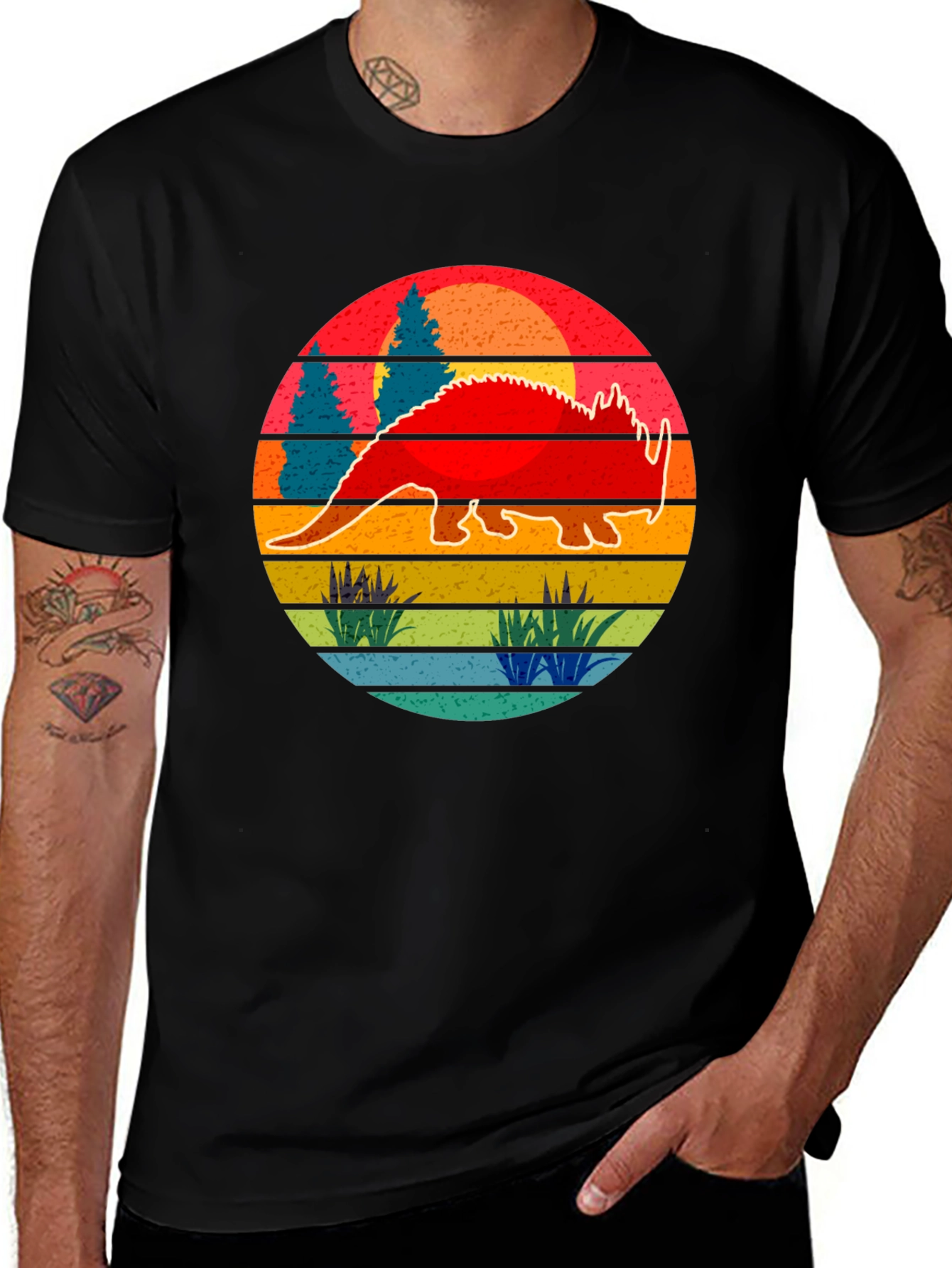 Retro Dinosaur Sunset Graphic Tee
