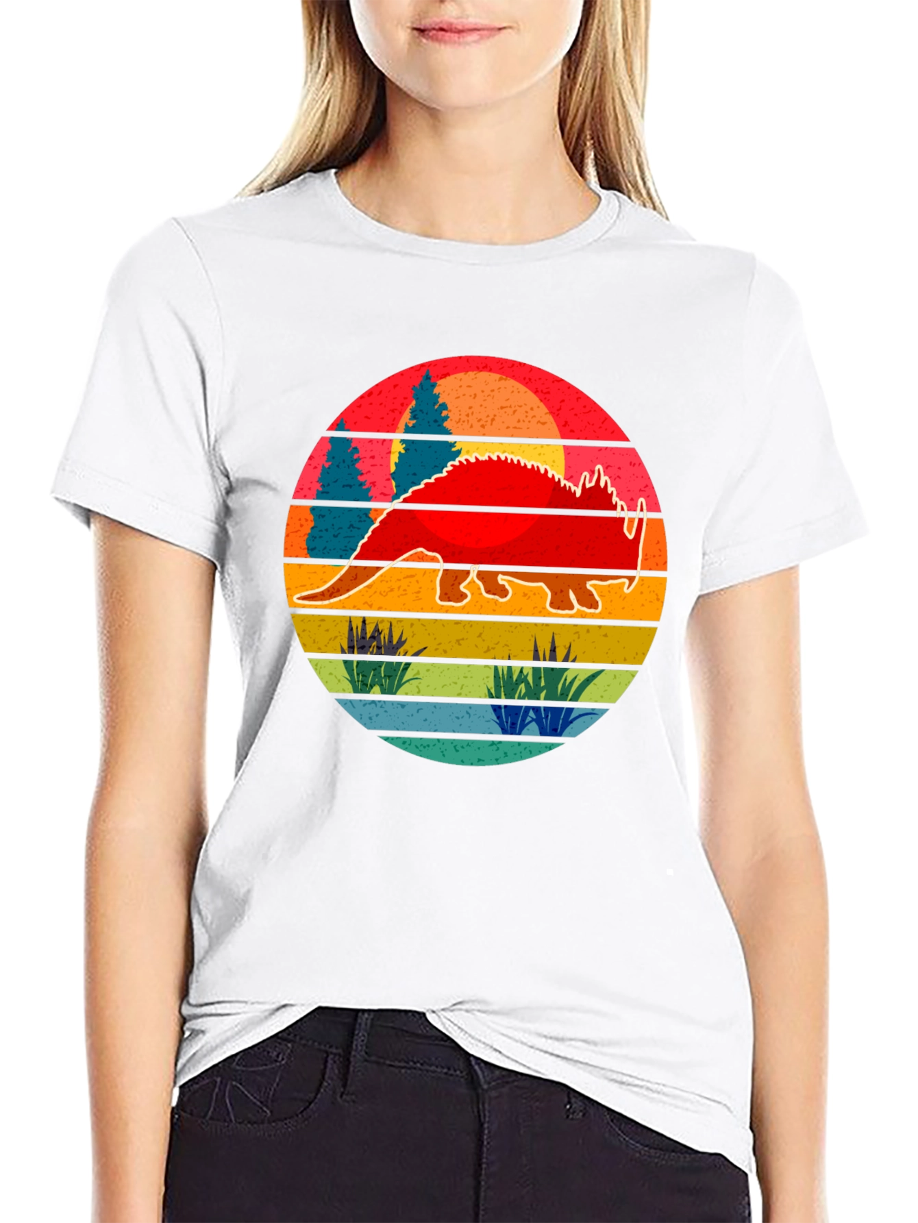 Retro Dinosaur Sunset Graphic Tee