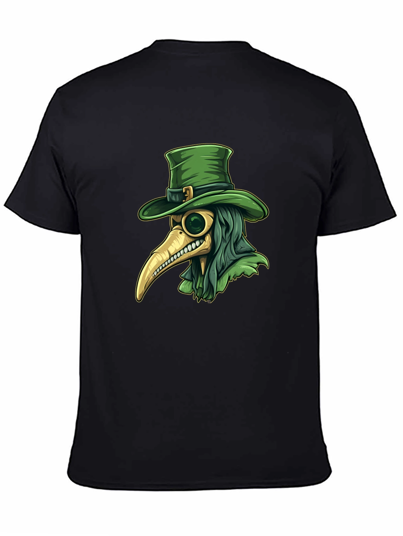 Plague Doctor Leprechaun Graphic Tee - Black Cotton
