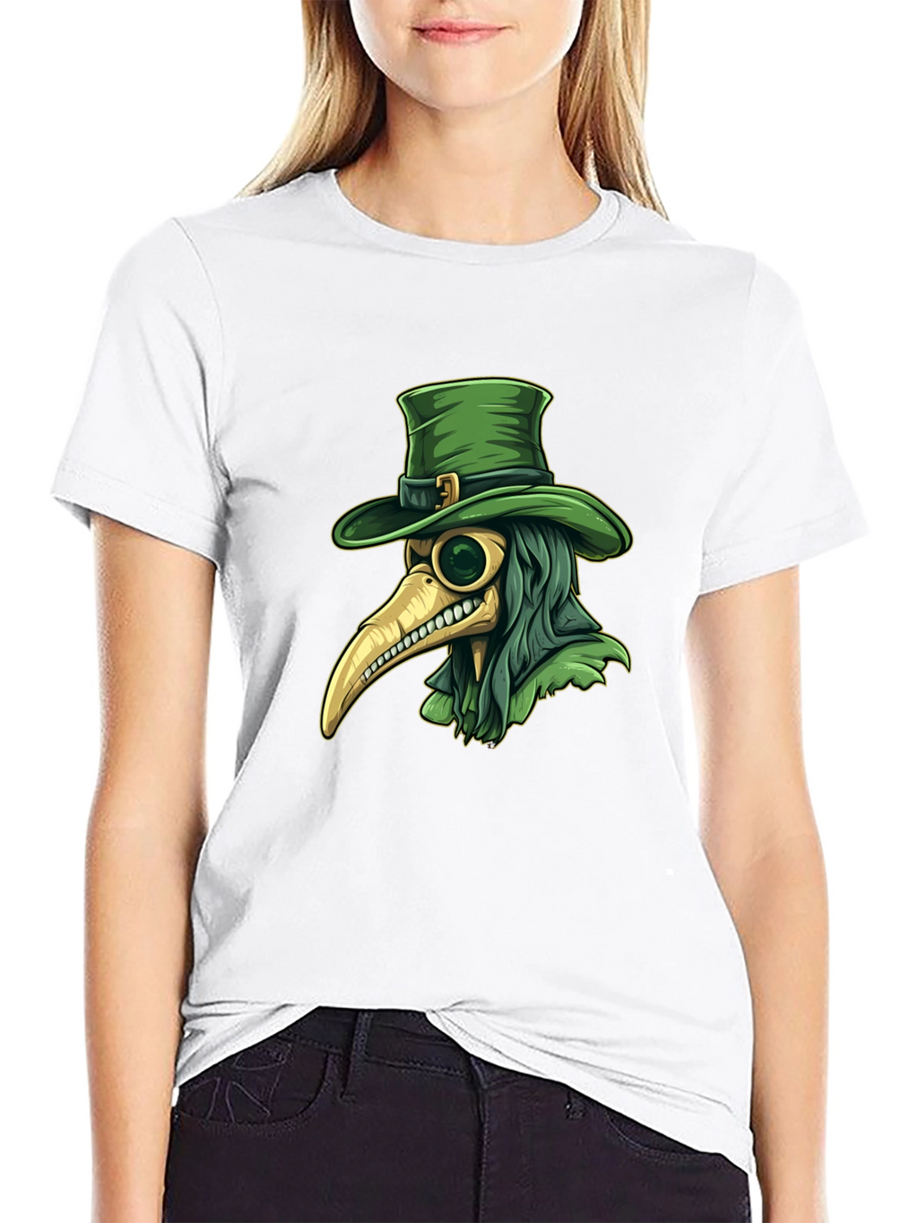 Plague Doctor Leprechaun Graphic Tee - Black Cotton