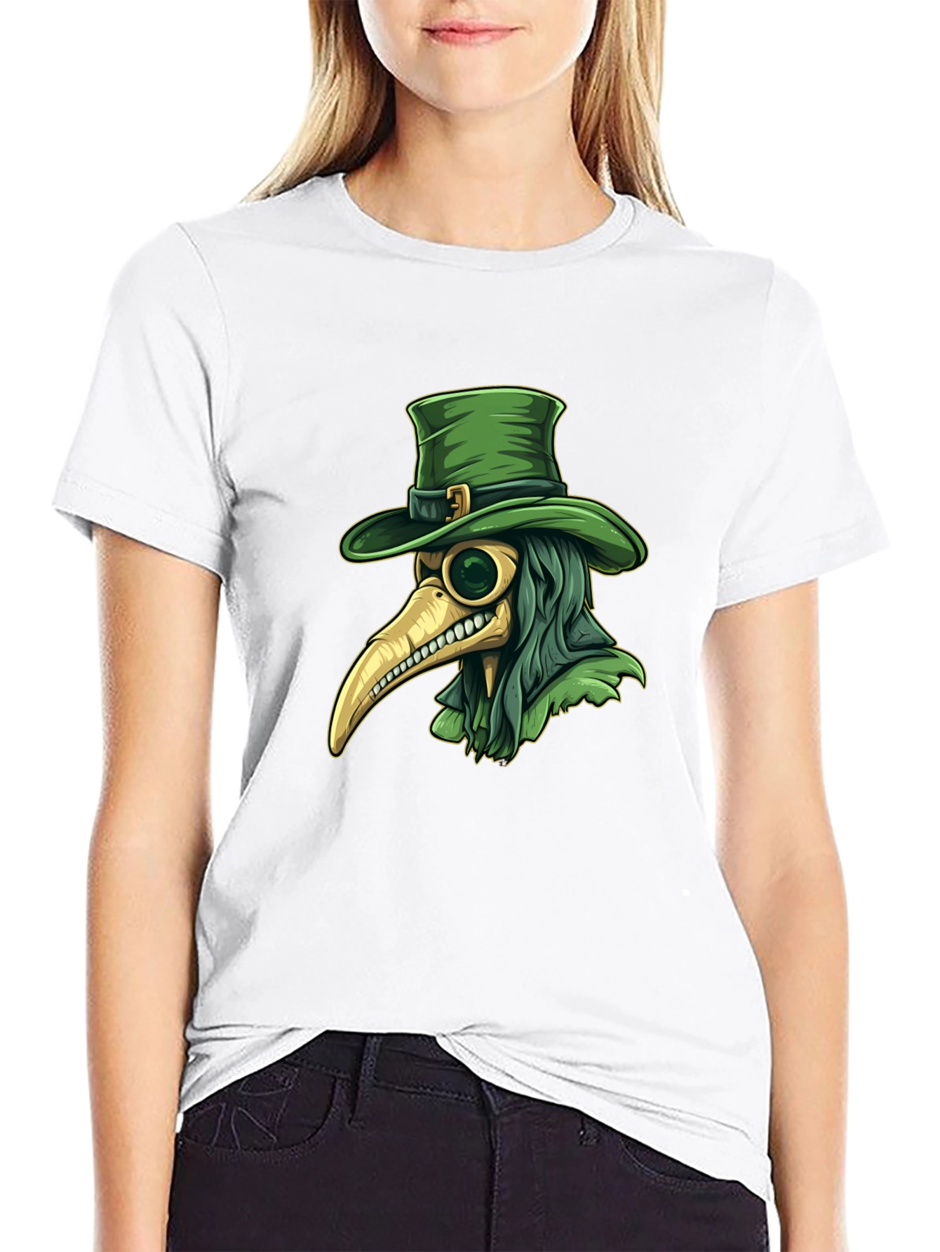 Plague Doctor Leprechaun Graphic Tee - Black Cotton