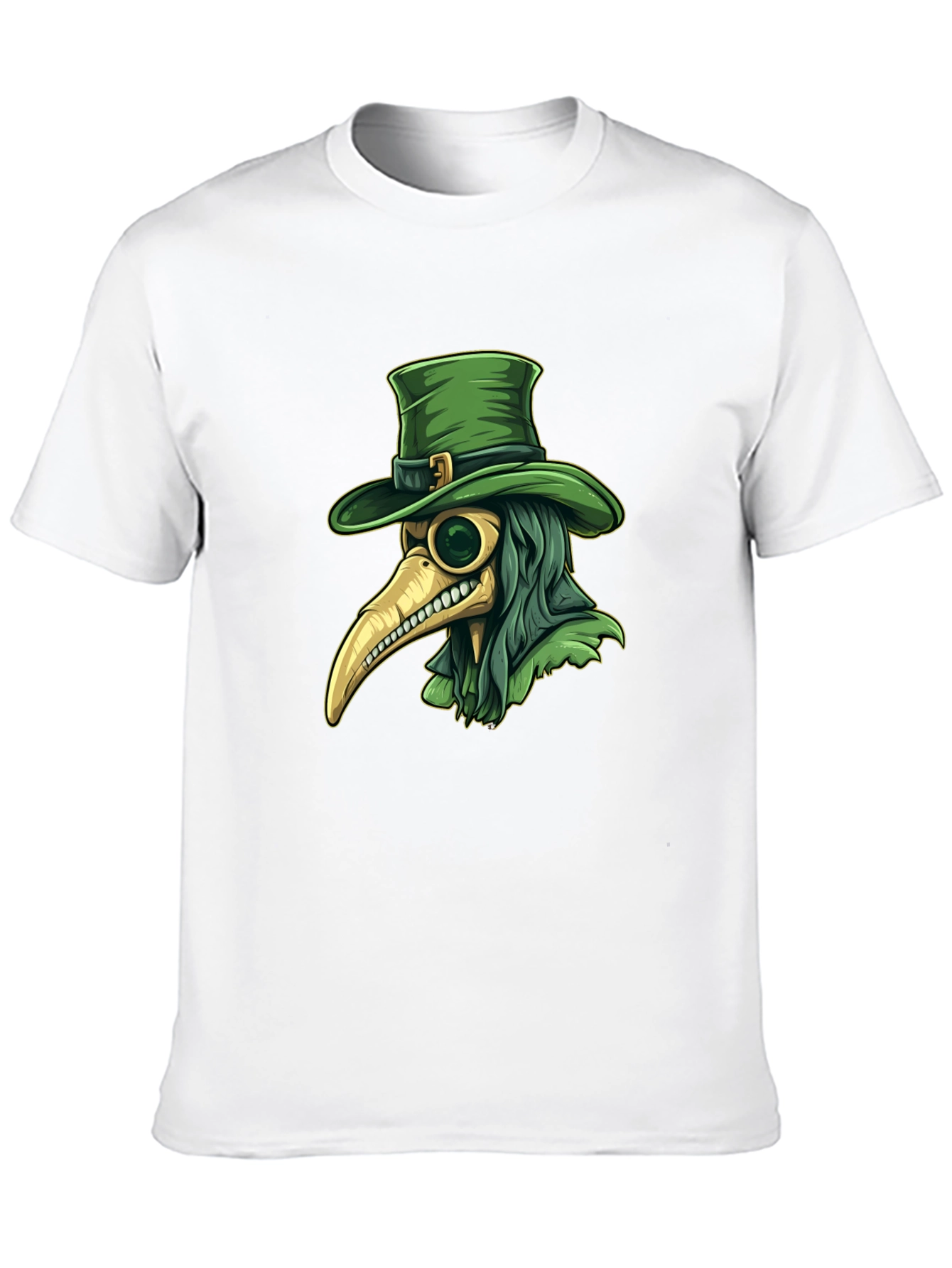 Plague Doctor Leprechaun Graphic Tee - Black Cotton