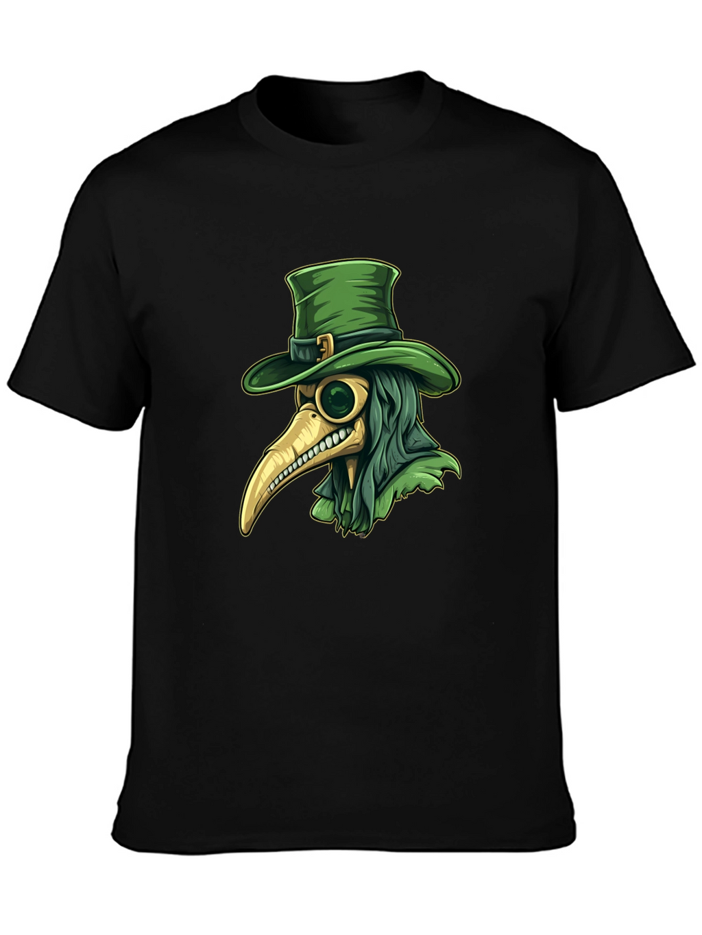 Plague Doctor Leprechaun Graphic Tee - Black Cotton