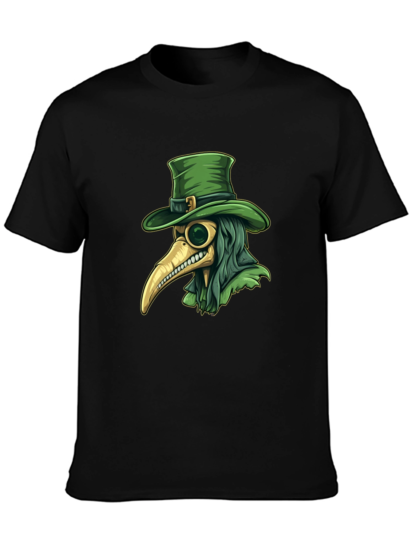 Plague Doctor Leprechaun Graphic Tee - Black Cotton