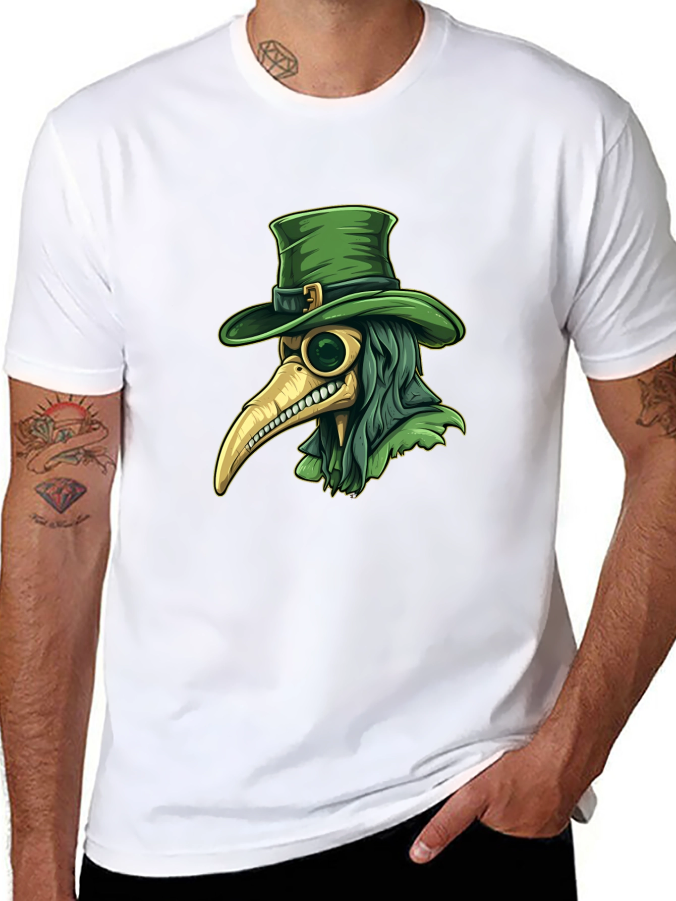 Plague Doctor Leprechaun Graphic Tee - Black Cotton