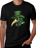 Plague Doctor Leprechaun Graphic Tee - Black Cotton