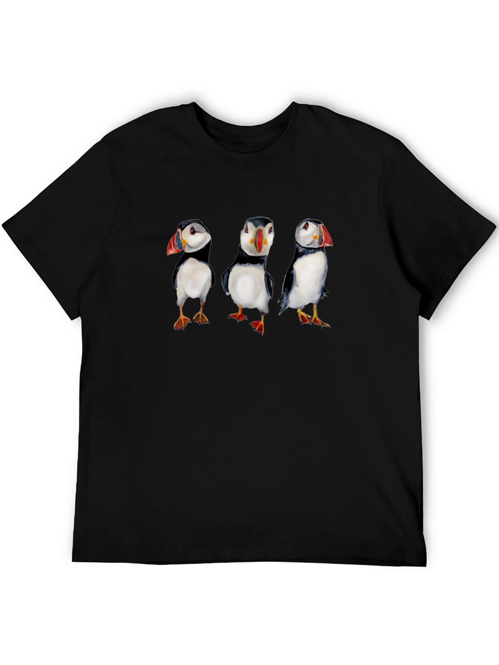 Puffin Print Black T-Shirt