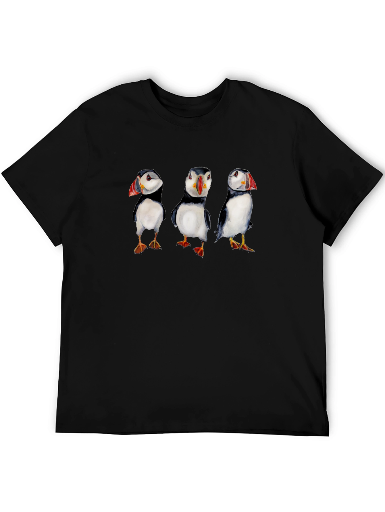 Puffin Print Black T-Shirt