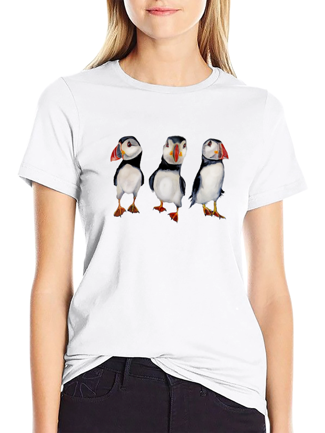 Puffin Print Black T-Shirt