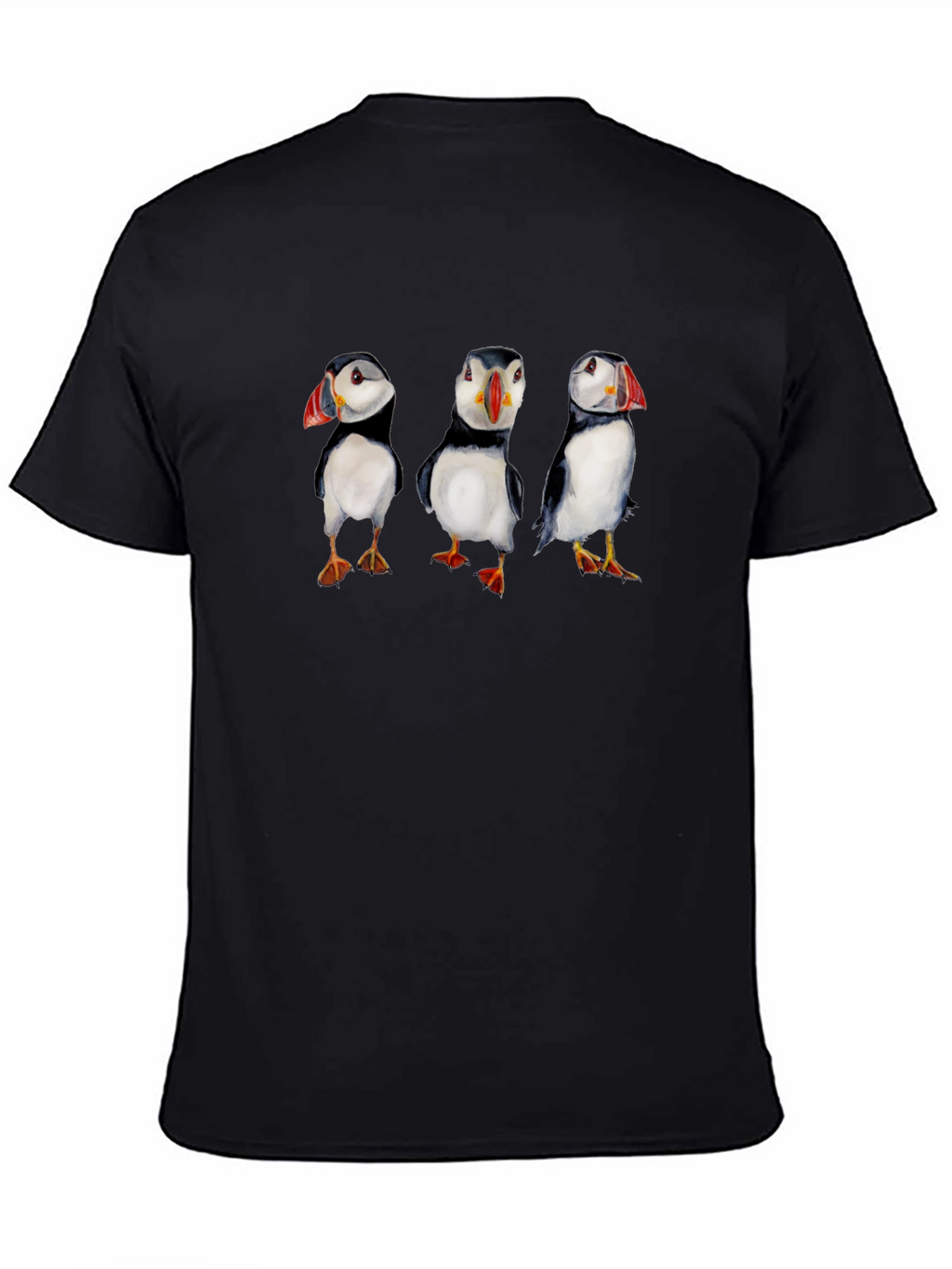 Puffin Print Black T-Shirt