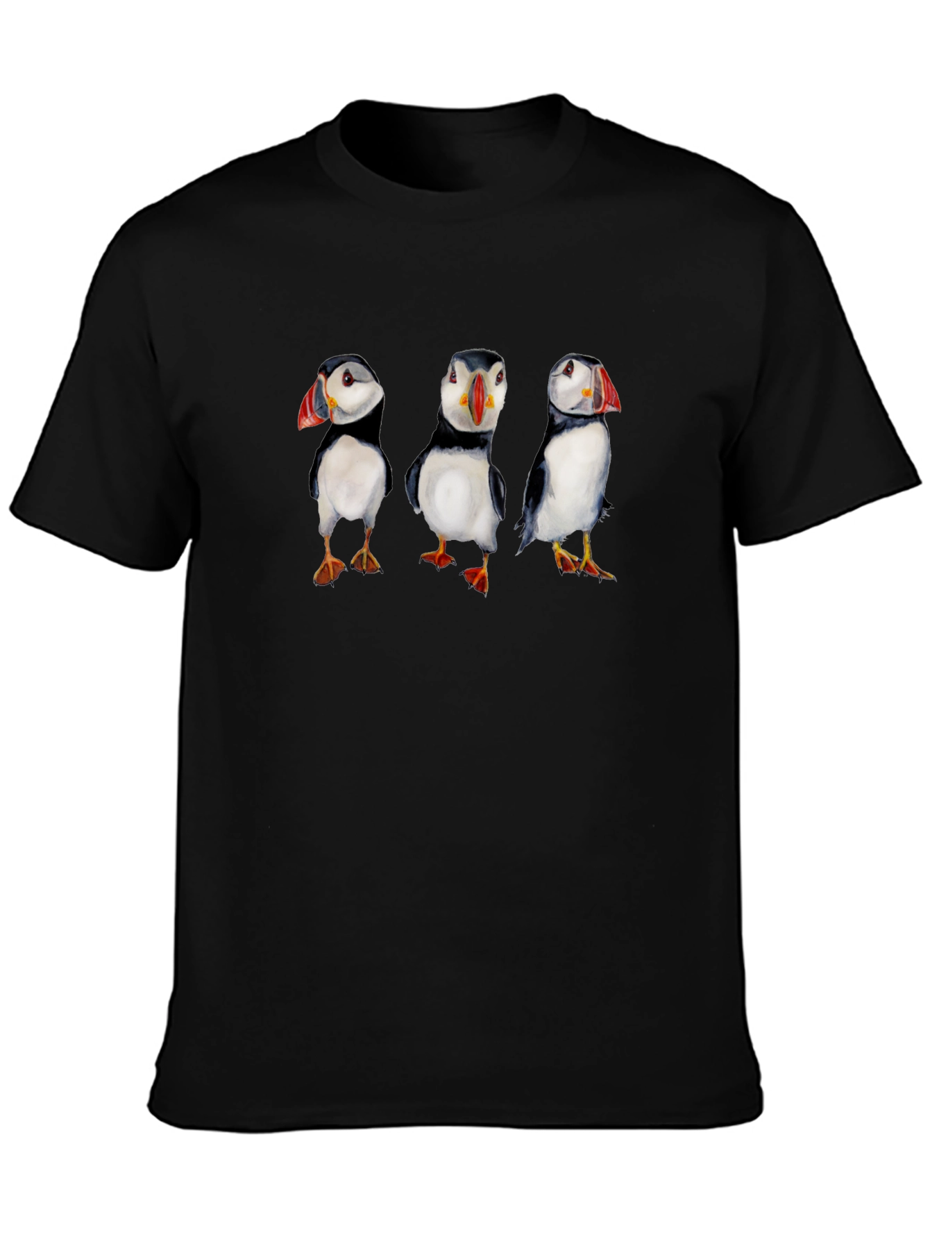 Puffin Print Black T-Shirt