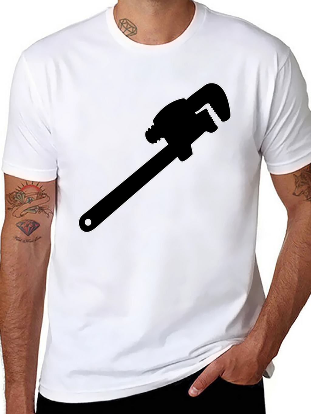 Plumber Wrench Graphic Tee - Black Cotton T-Shirt