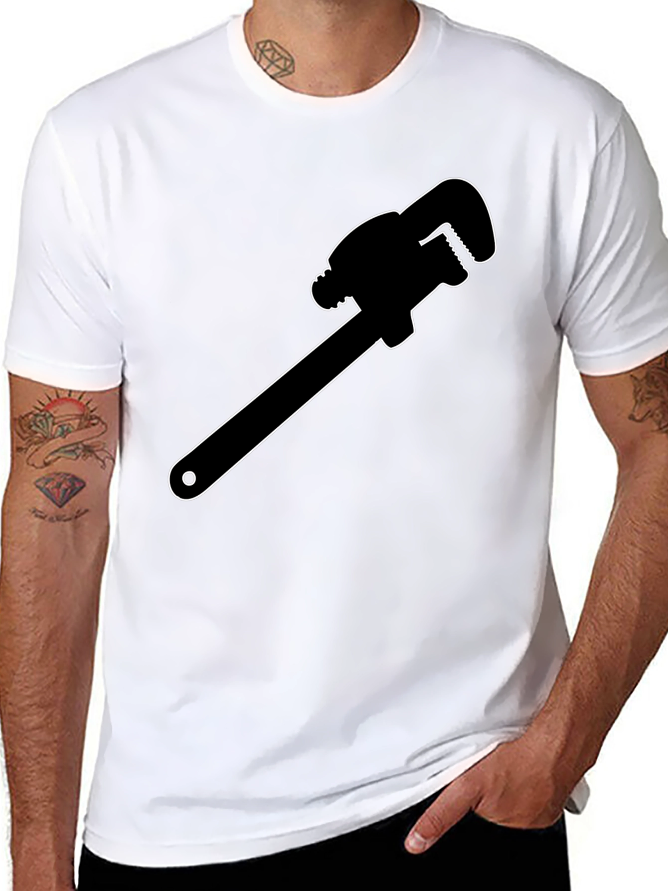 Plumber Wrench Graphic Tee - Black Cotton T-Shirt