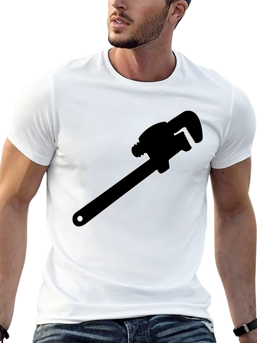 Plumber Wrench Graphic Tee - Black Cotton T-Shirt