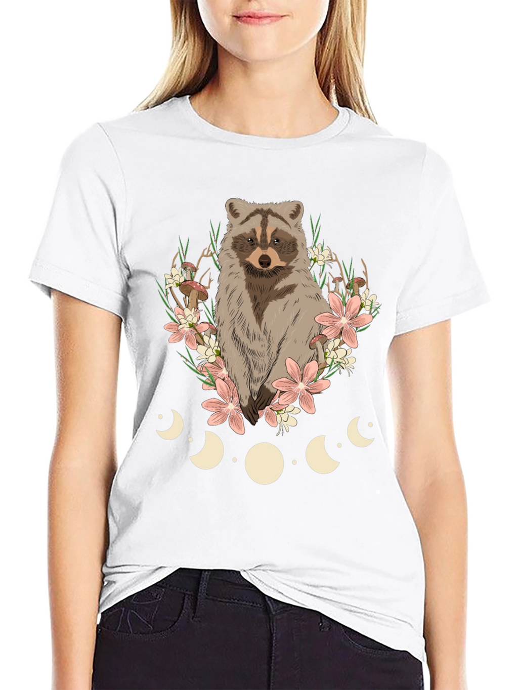 Raccoon Floral Moon Phase Graphic Tee