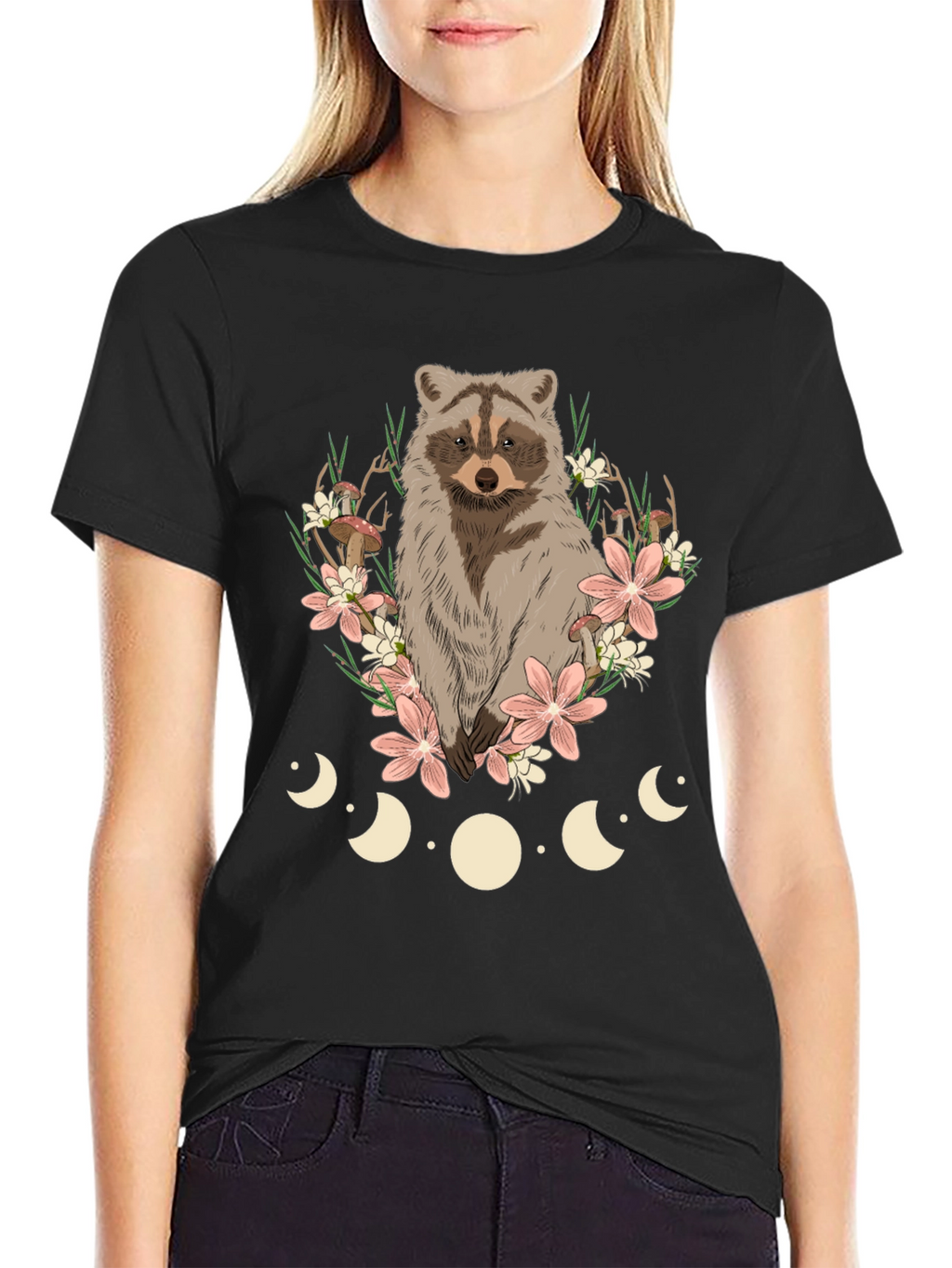 Raccoon Floral Moon Phase Graphic Tee