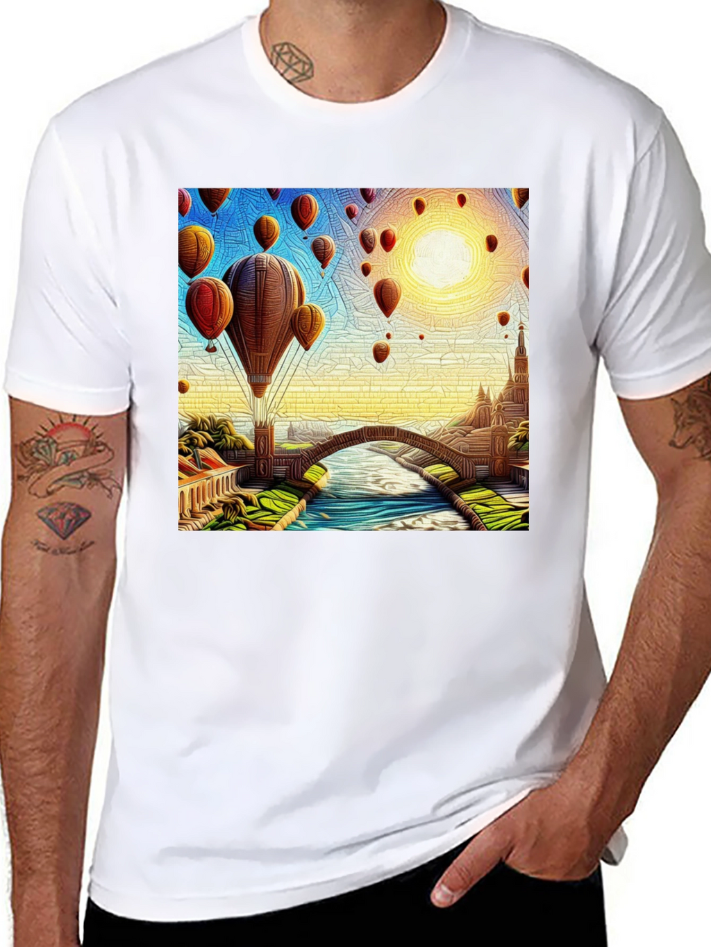 Hot Air Balloon Landscape Graphic Tee