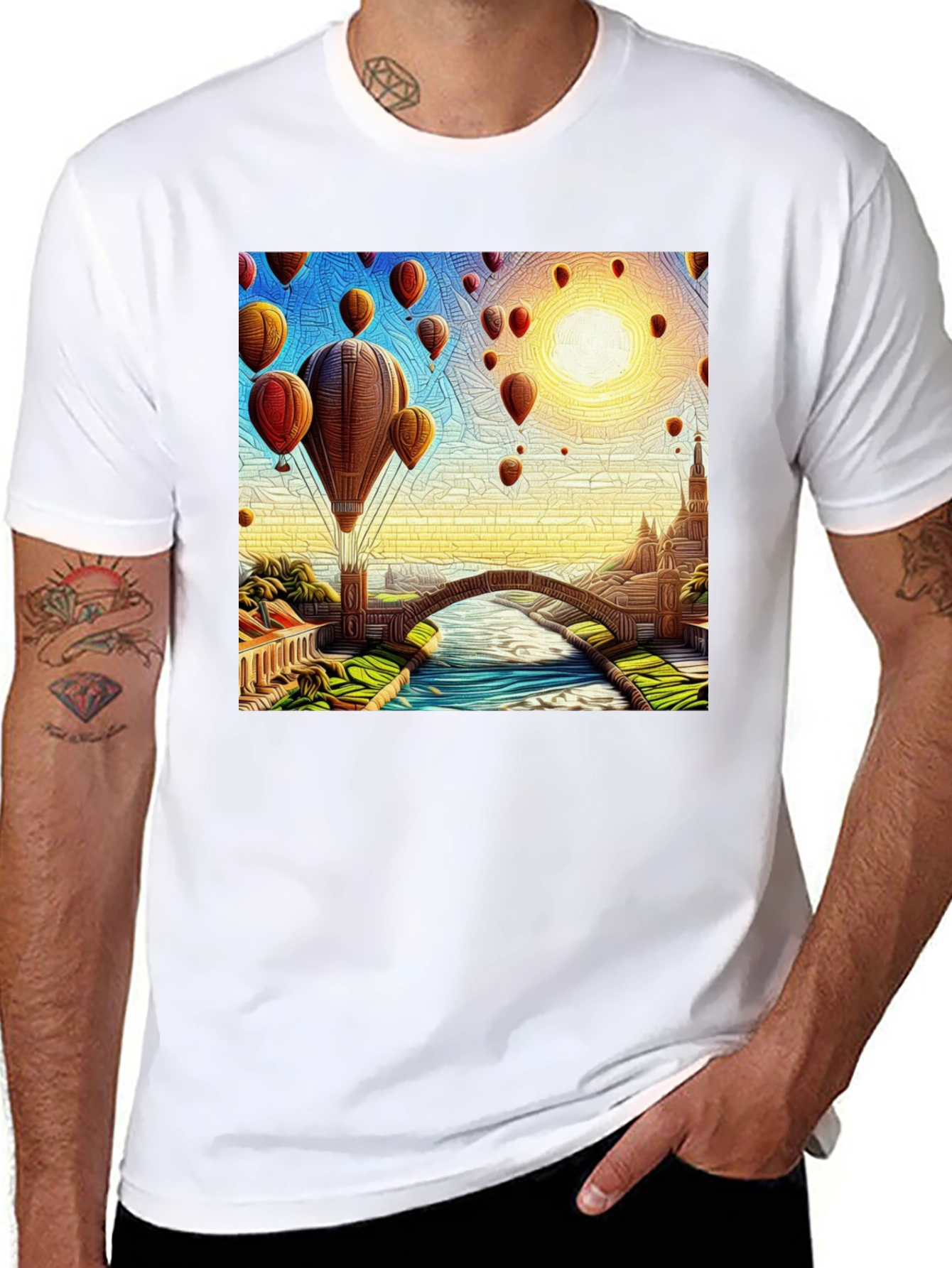 Hot Air Balloon Landscape Graphic Tee