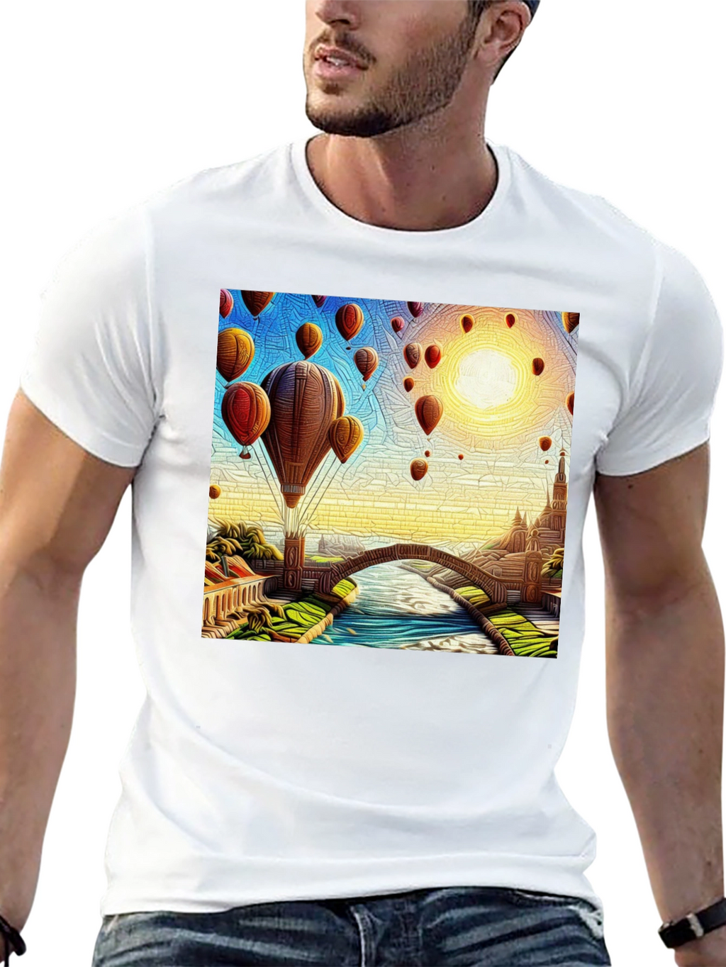 Hot Air Balloon Landscape Graphic Tee