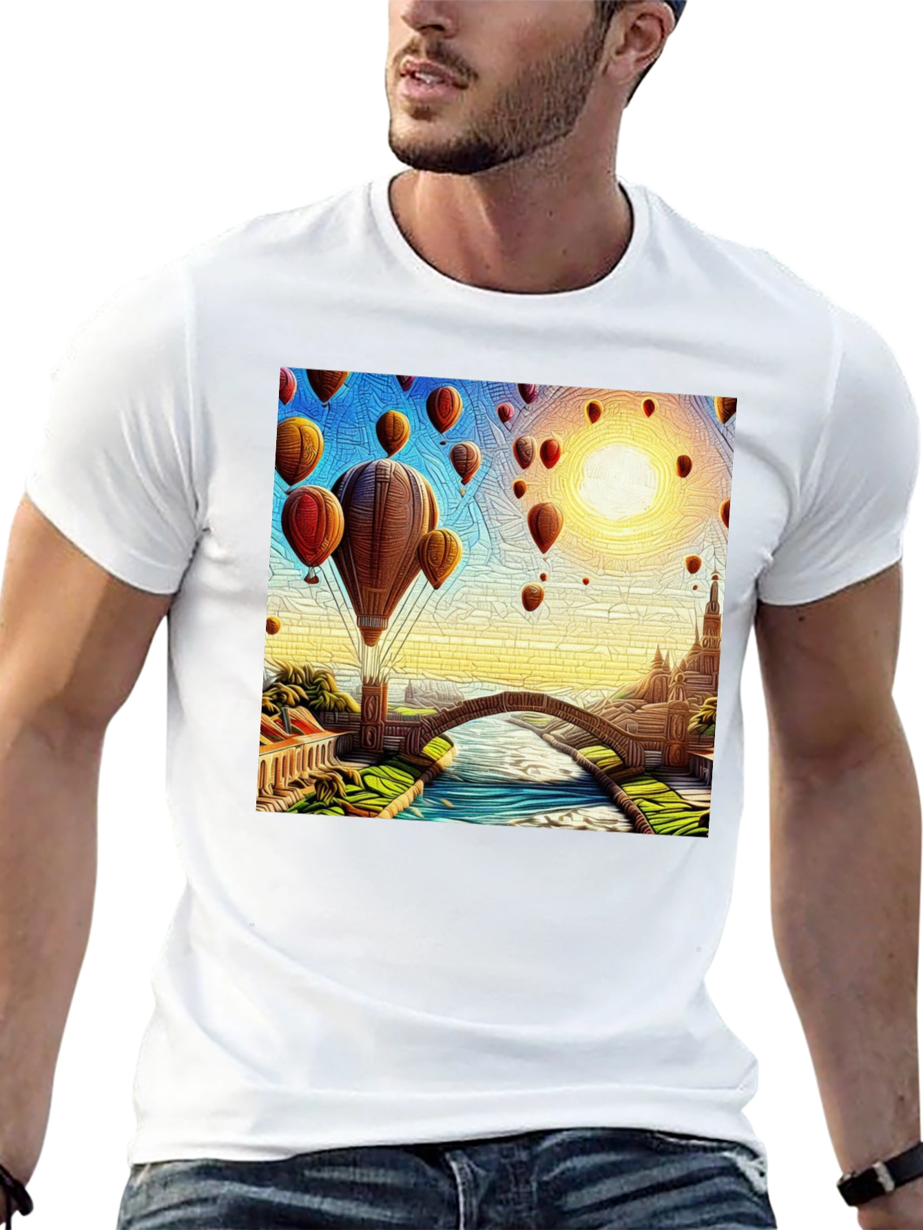 Hot Air Balloon Landscape Graphic Tee